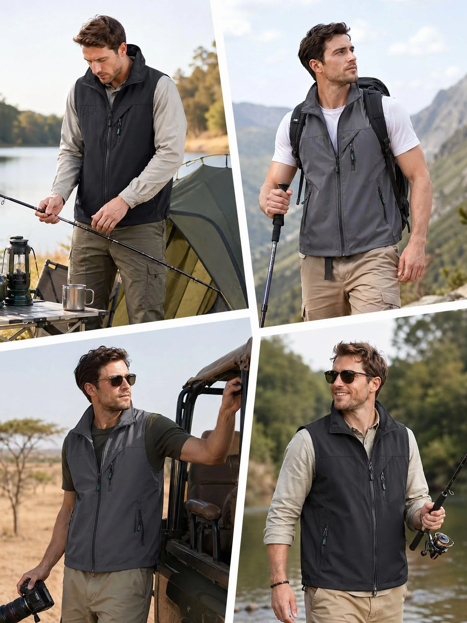 Gilet de Pêche sans Manches Léger Séchage Rapide Respirant Camping Chasse