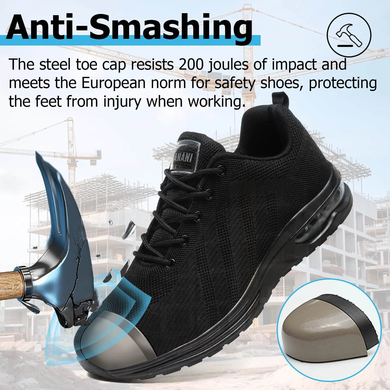 Hanani Chaussures de sécurité Homme Femme Basket Embout Acier Respirant Anti-Perforation