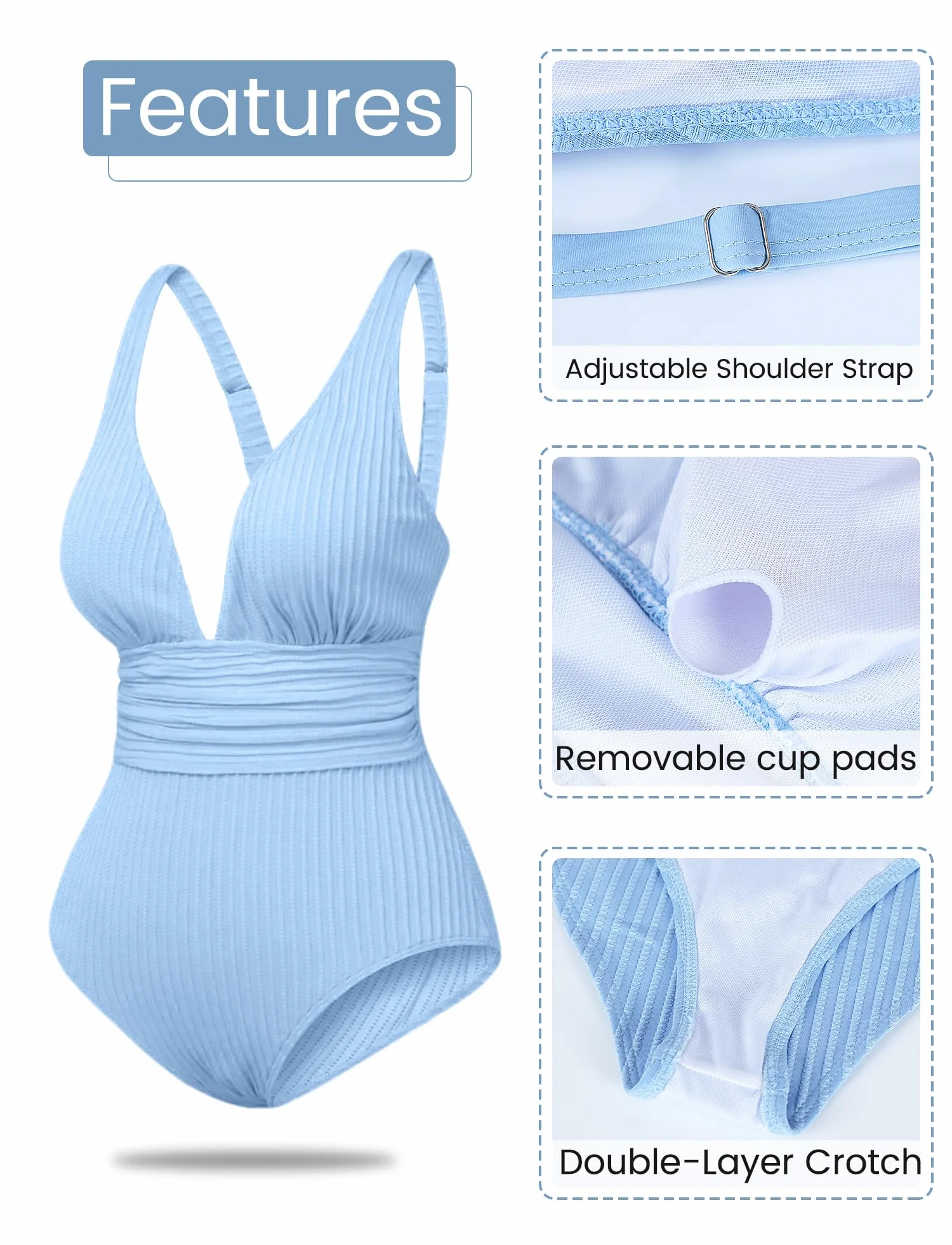 FEOYA Maillot de Bain Grossesse Femmes Une Pièce avec Coussinet de Poitrine Amovible Froncé S-XL