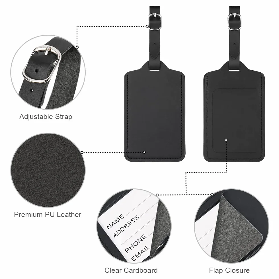Flintronic 4PCS Étiquettes d'identification pour Bagages, Prévenir Perte Sacs Valises - Noir
