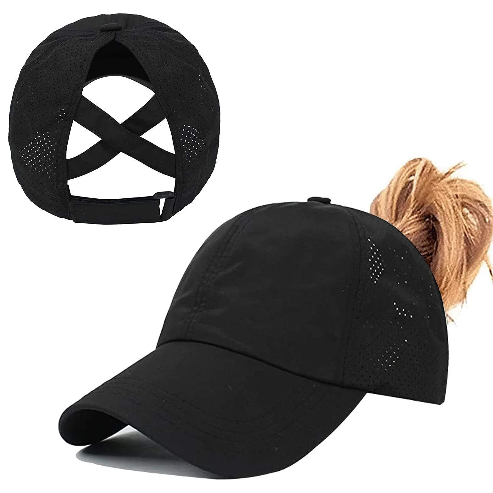 Casquette de Baseball Queue de Cheval, Léger Réglable Séchage Rapide Respirante Anti-Soleil UV, Unisexe
