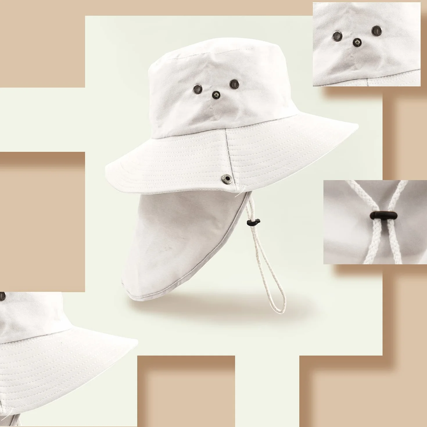 Carnavalife Chapeau de soleil avec protection du cou Casquette de pêcheur respirante Pliable Bonnet avec oreilles Unisexe