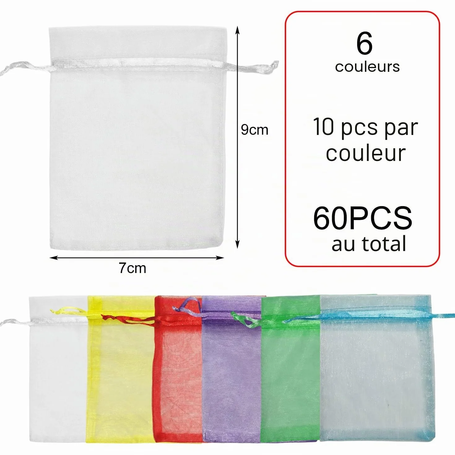 Lot De 60 Sachets En Organza 7 X 9 Cm Pochette Cadeau Mariage Sachets De Lavande Faveur De Mariage Six Couleurs