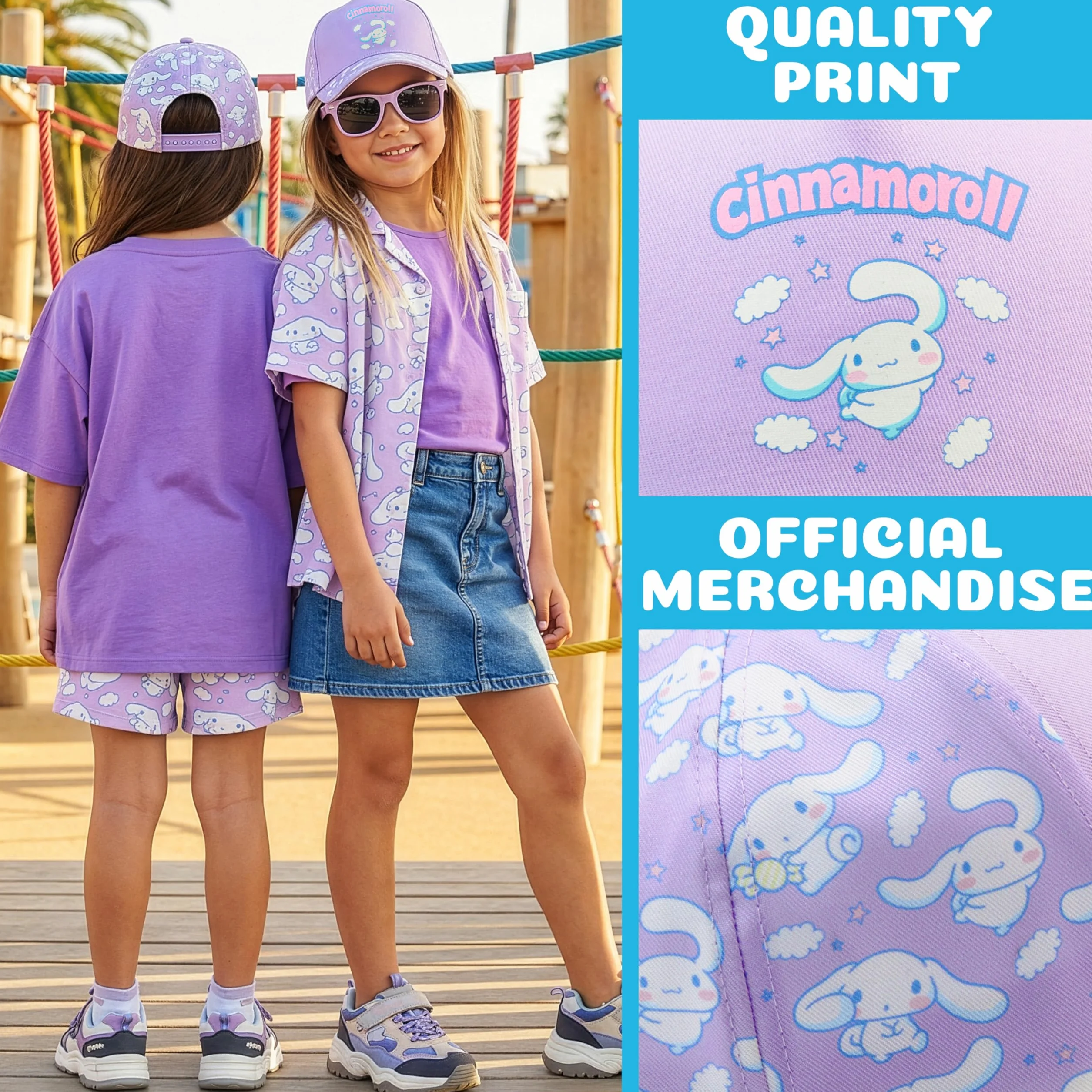 Hello Kitty Barbie Squishmallows Casquette Fille Lunettes de Soleil Chouchou Set Protection UV