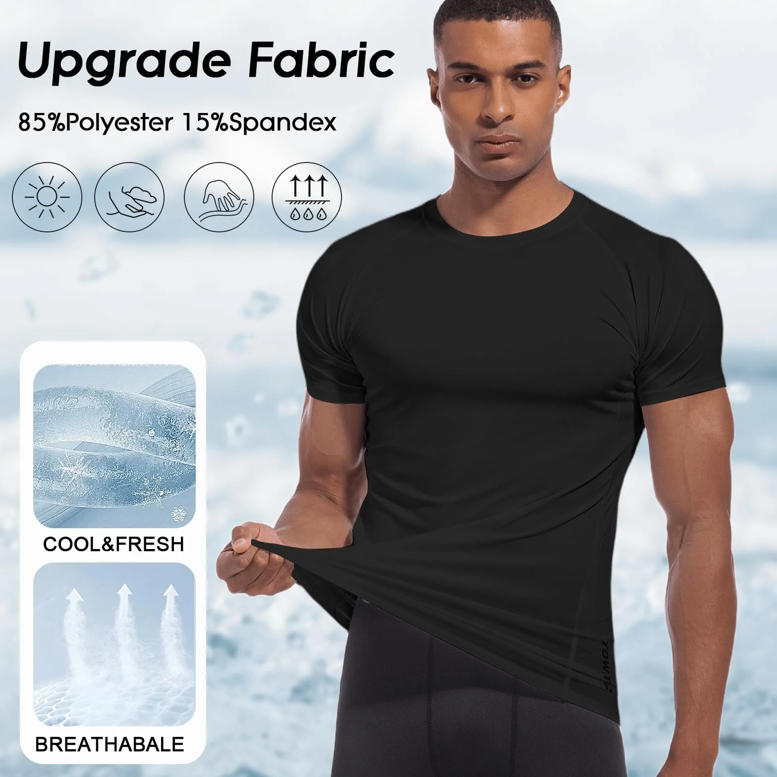 Hommes Compression T-Shirt Manches Courtes Séchage Rapide Vêtements Running Maillot Jogging Couche de Base Athlétique Musculation