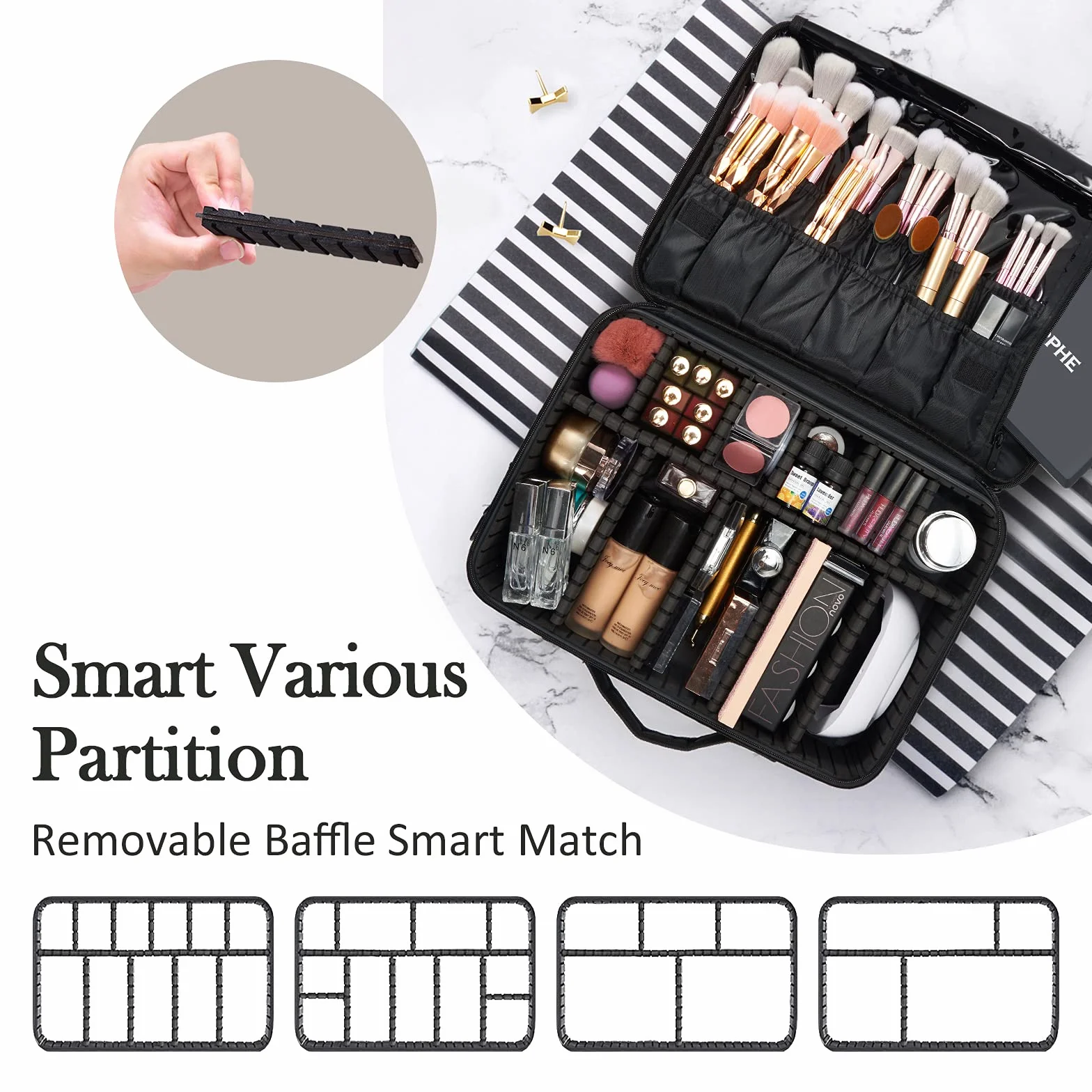 Joligrace Trousse de Maquillage Grande Sac Voyage Oxford Tissu Mallette à Ongles 2 Couches Bandoulière Noir