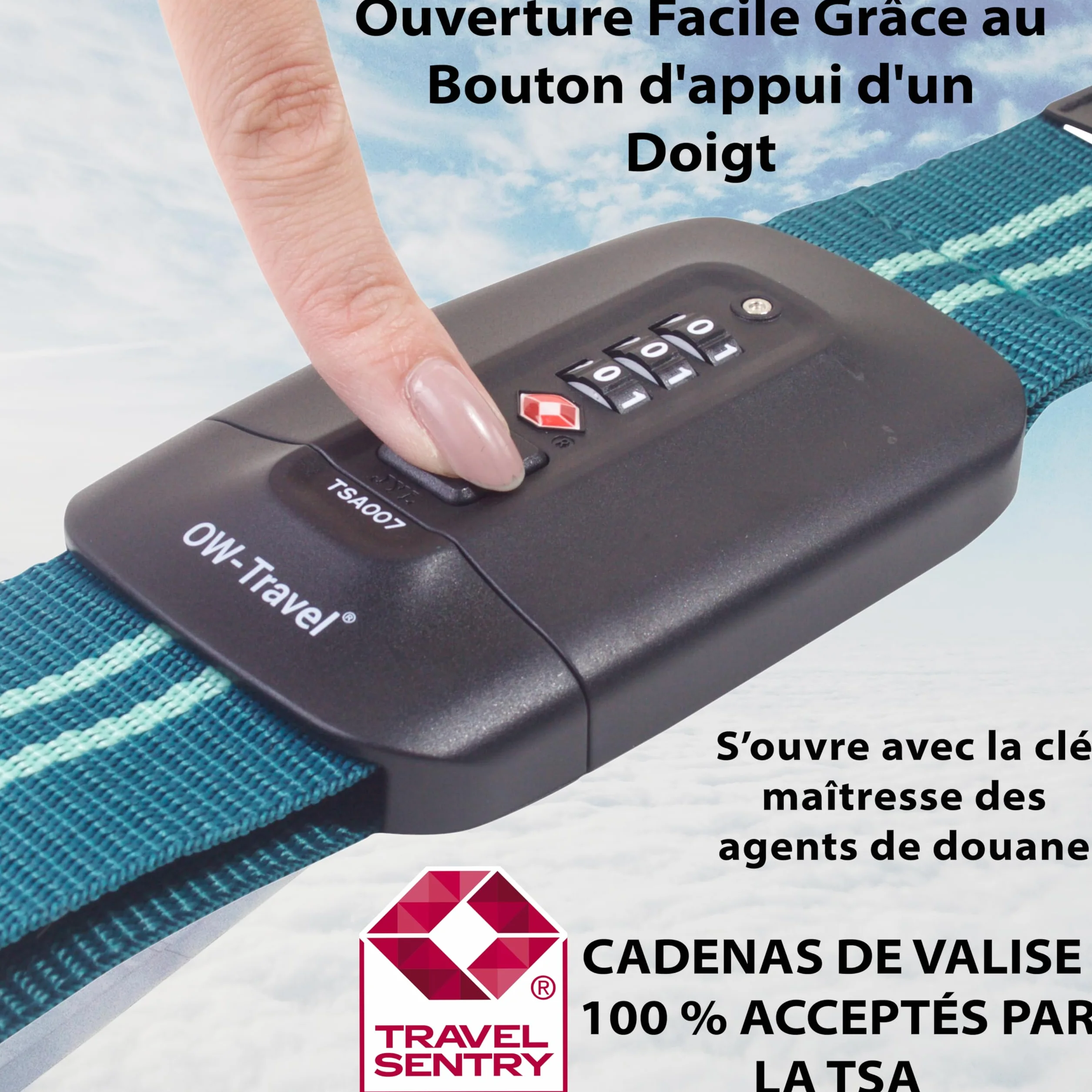 Sangle Valise Voyage TSA Bleue Verte Facile à Repérer avec Etiquette Ceinture Bagage Accessoires Avion