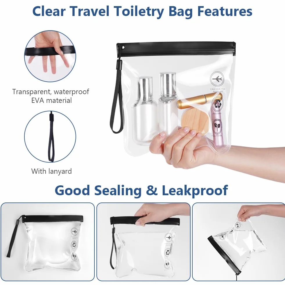 LOPHE Lot de 4 Sacs de Trousse de Toilette Transparents Noirs 20x20cm avec Poignées Étanche pour Voyage