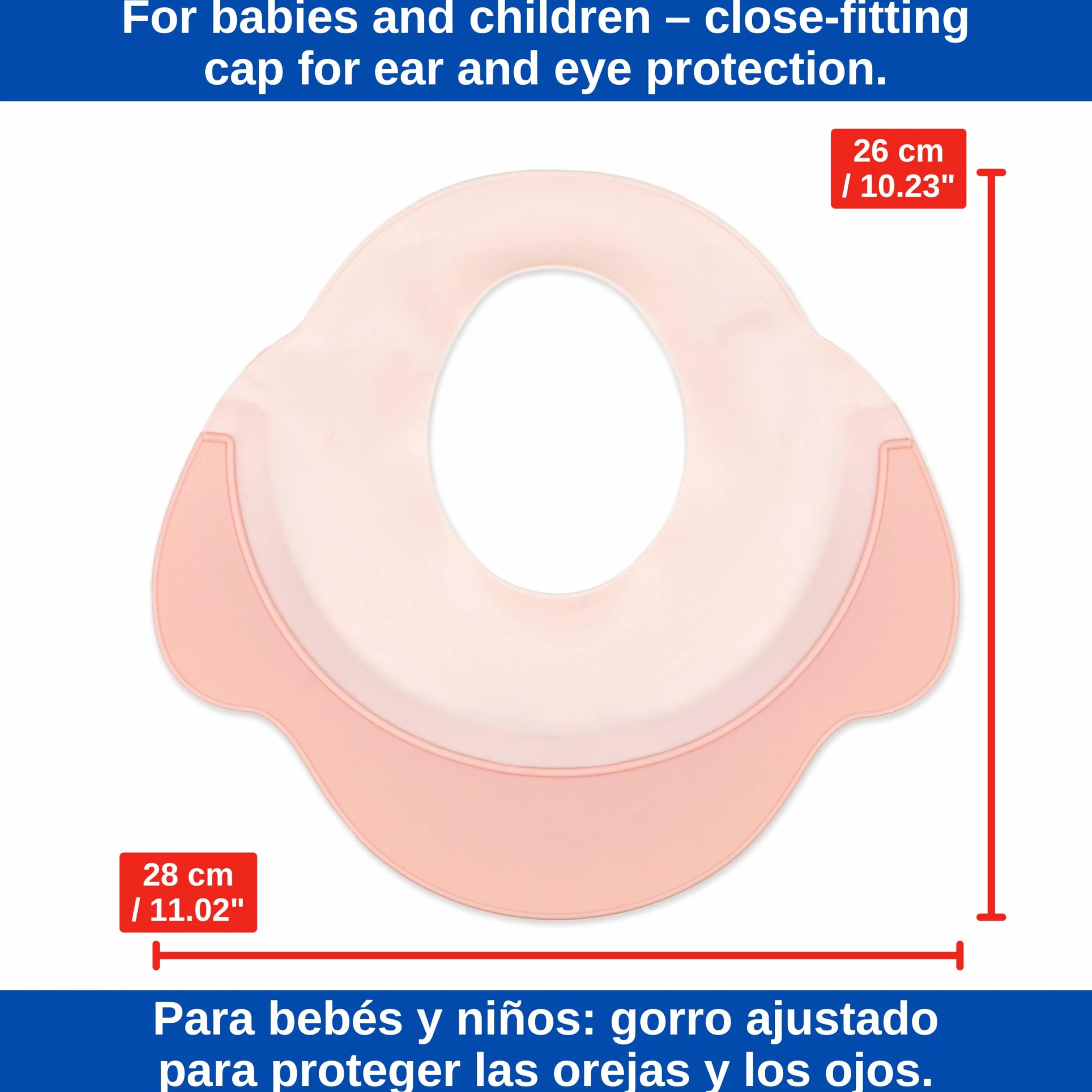 Casquette de bain bébé silicone rose protection yeux oreilles enfants 0-9 ans