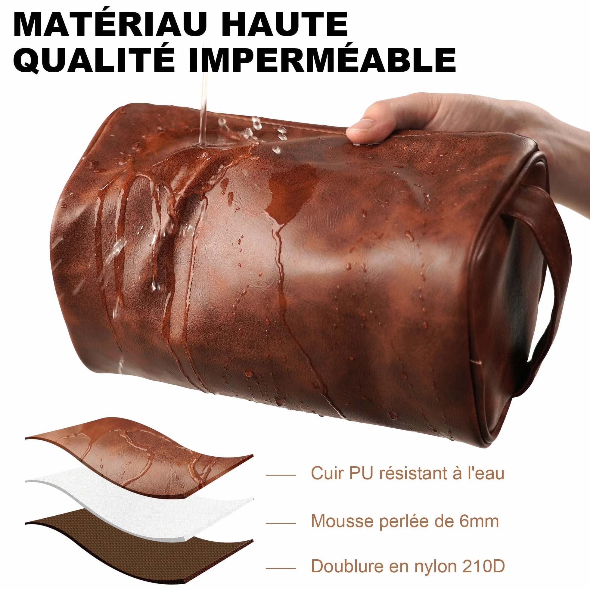 Easycosy Trousse de Toilette Homme avec Crochet en Cuir PU pour Voyage