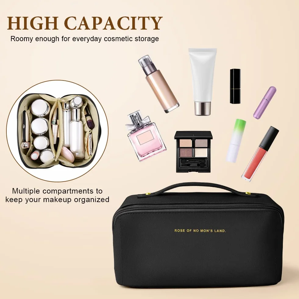 Aucuu Grande Trousse de Maquillage Voyage Étanche Portable en Cuir PU