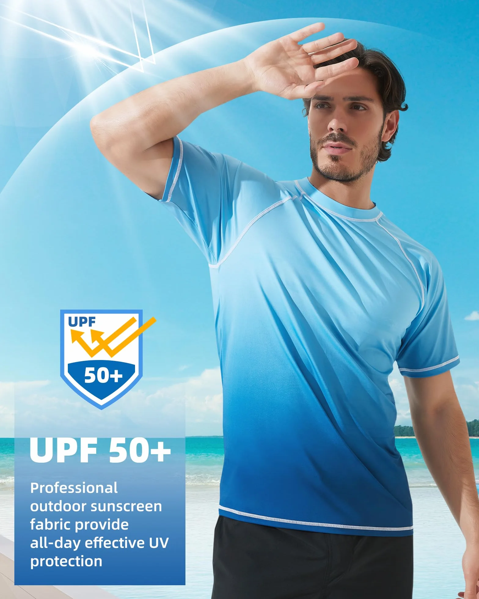 Arcweg Rashguard Homme Manches Courtes Anti-UV UPF 50+ T-Shirt Léger pour Surf Natation