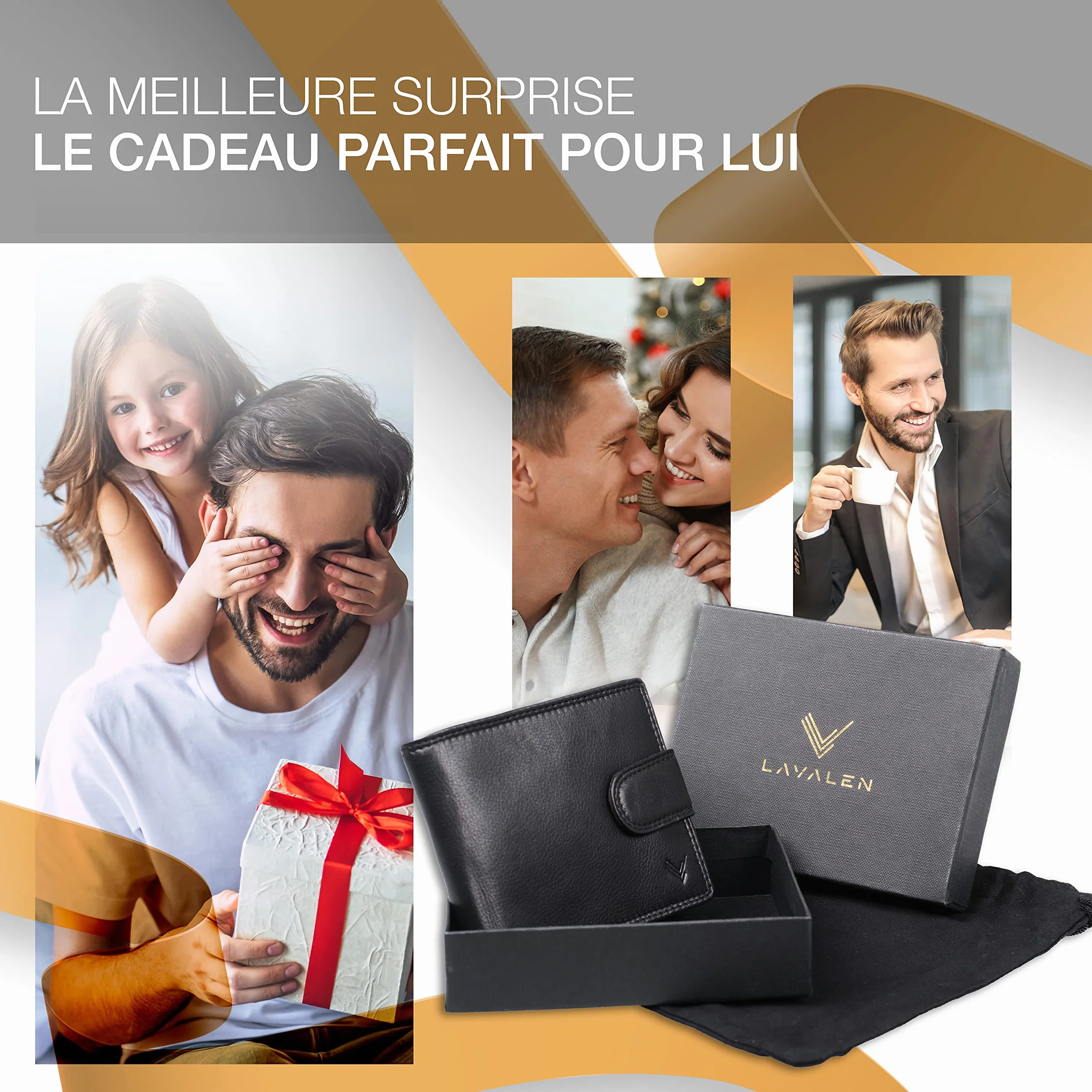 Portefeuille Homme Cuir Véritable avec Blocage RFID Grande Capacité