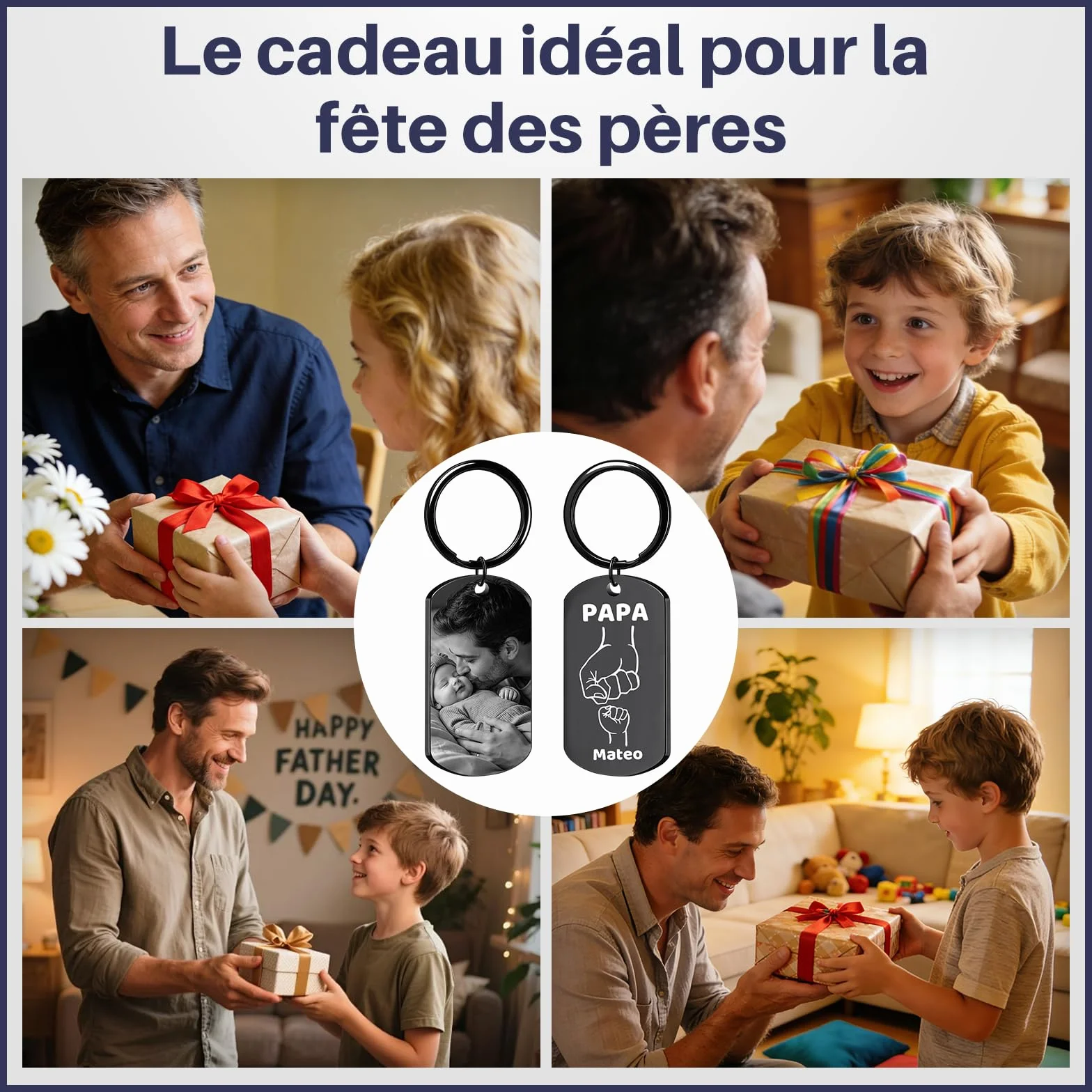 Porte Clef Photo Personnalisé Cadeau Fête des Pères pour Papa