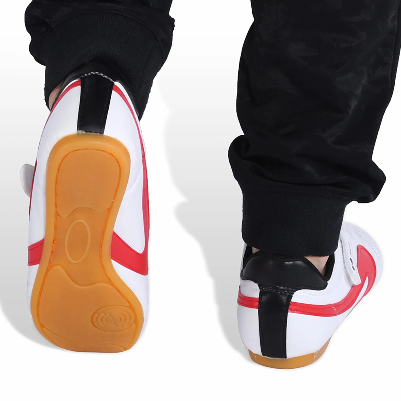 Chaussures de Taekwondo Unisexe Respirant Boxe Kung Fu Tai Chi Sport Légères pour Enfants Adultes 35 Blanc Rouge