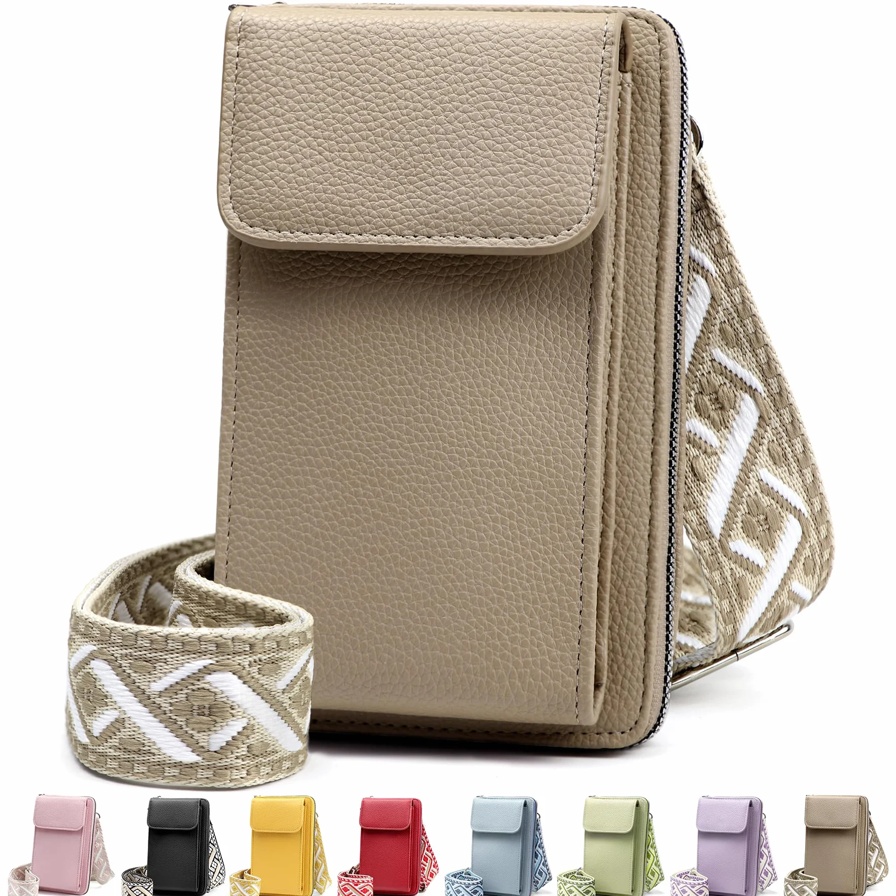 Pochette Téléphone Portable Femme, Sacoche Bandoulière Réglable en Cuir PU pour Téléphone 7"