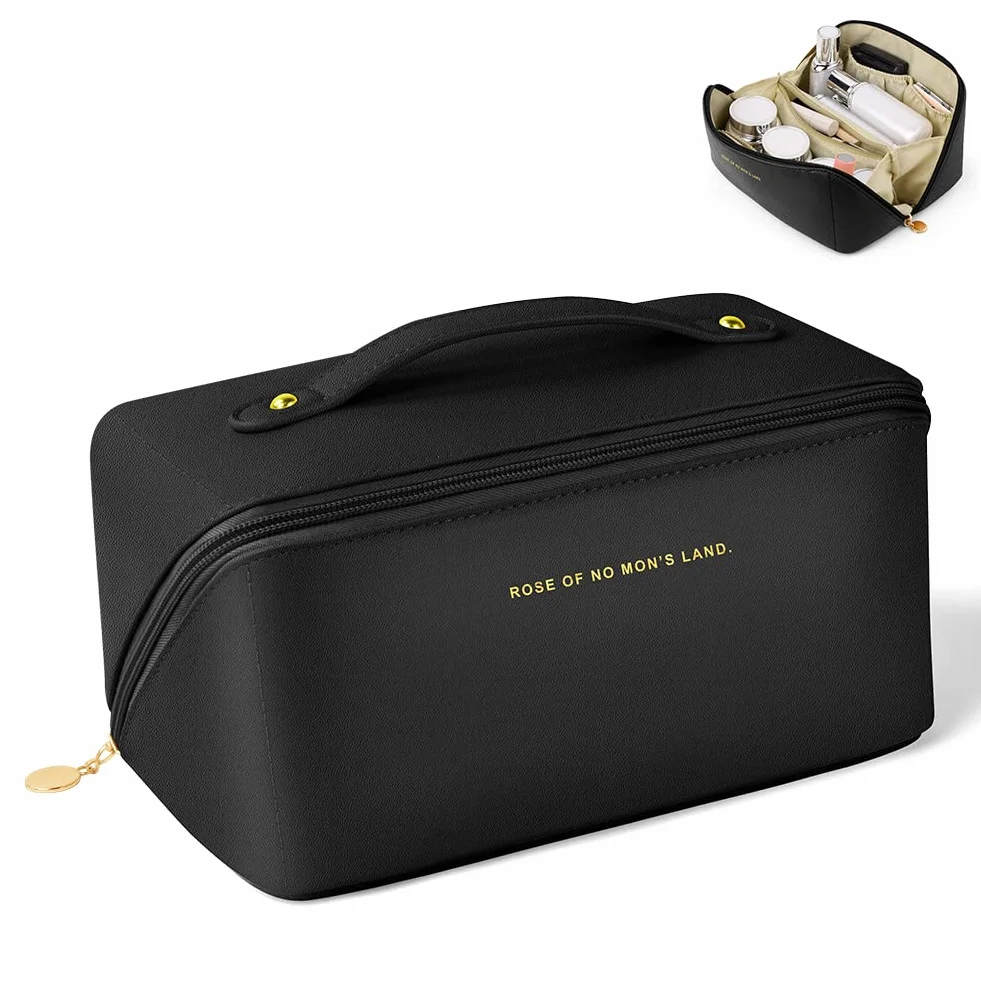 Aucuu Grande Trousse de Maquillage Voyage Étanche Portable en Cuir PU