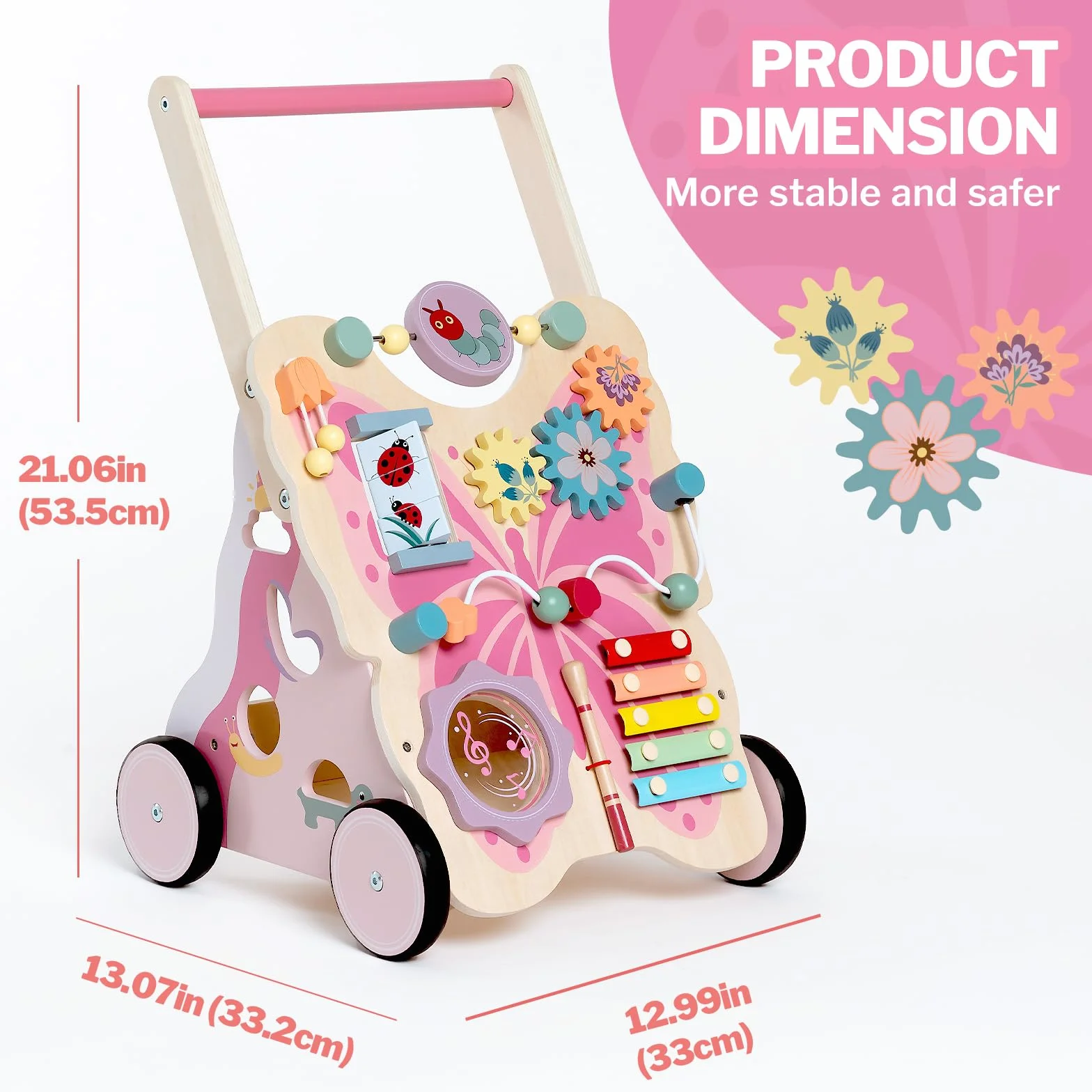 Trotteur en Bois pour Bébé, Jouet de Marche à Pousser et Tirer en Forme de Papillon, Développe la Motricité