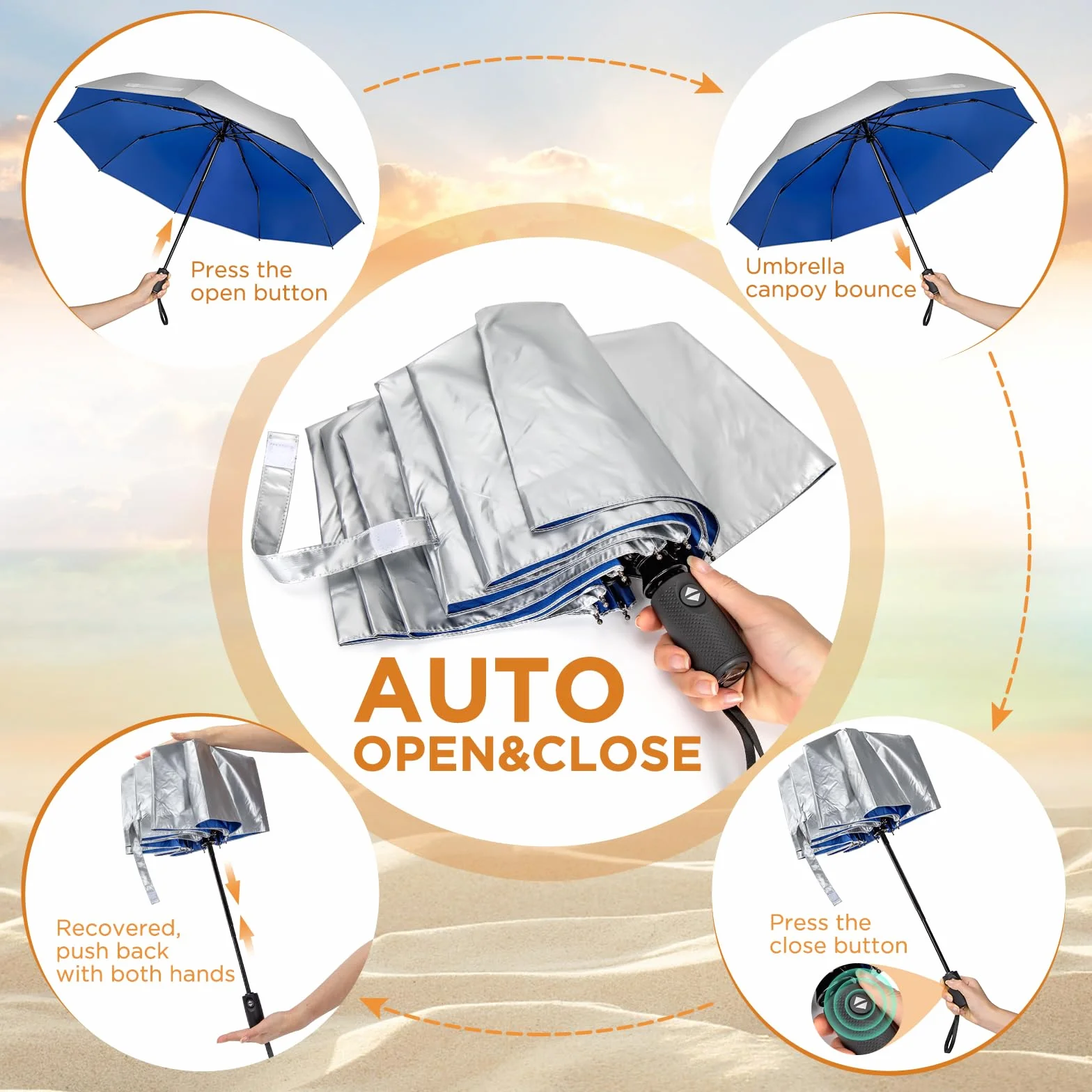 NINEMAX Parapluie de Poche Pliable Automatique Anti Vent Anti UV Compact Noir