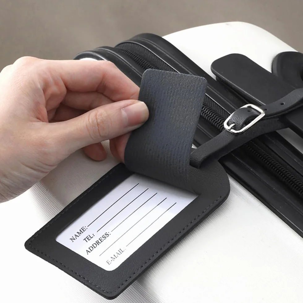 Étiquette Valise en PU Cuir 2 Pièces avec Boucle Réglable - Porte Étiquettes Inscriptible Nom Adresse pour Sac de Voyage
