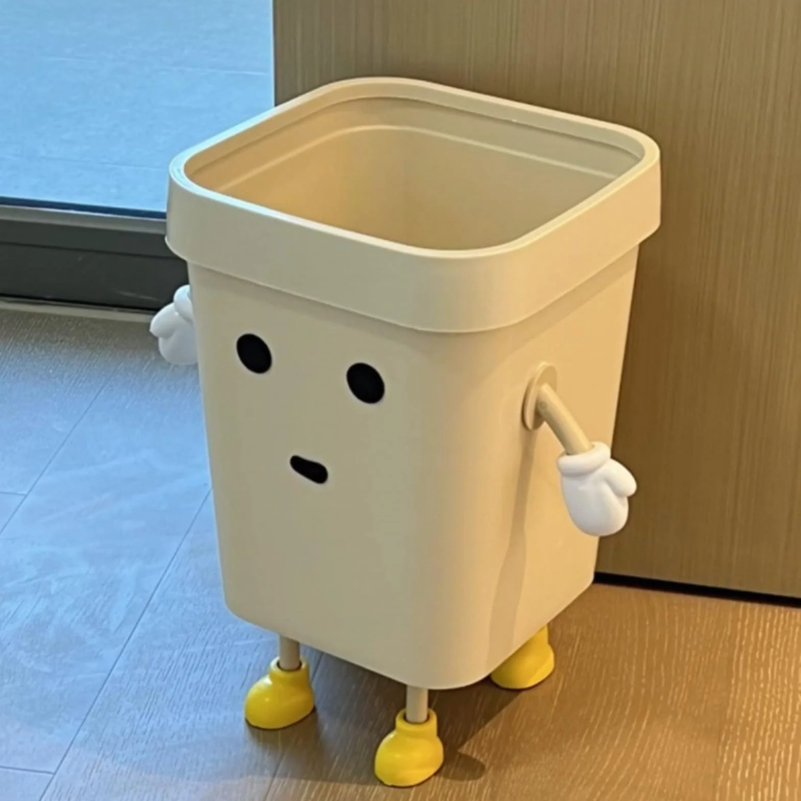 Poubelle mignonne 7L PP dessin animé avec yeux mains jambes panier déchets ouvert cuisine bureau