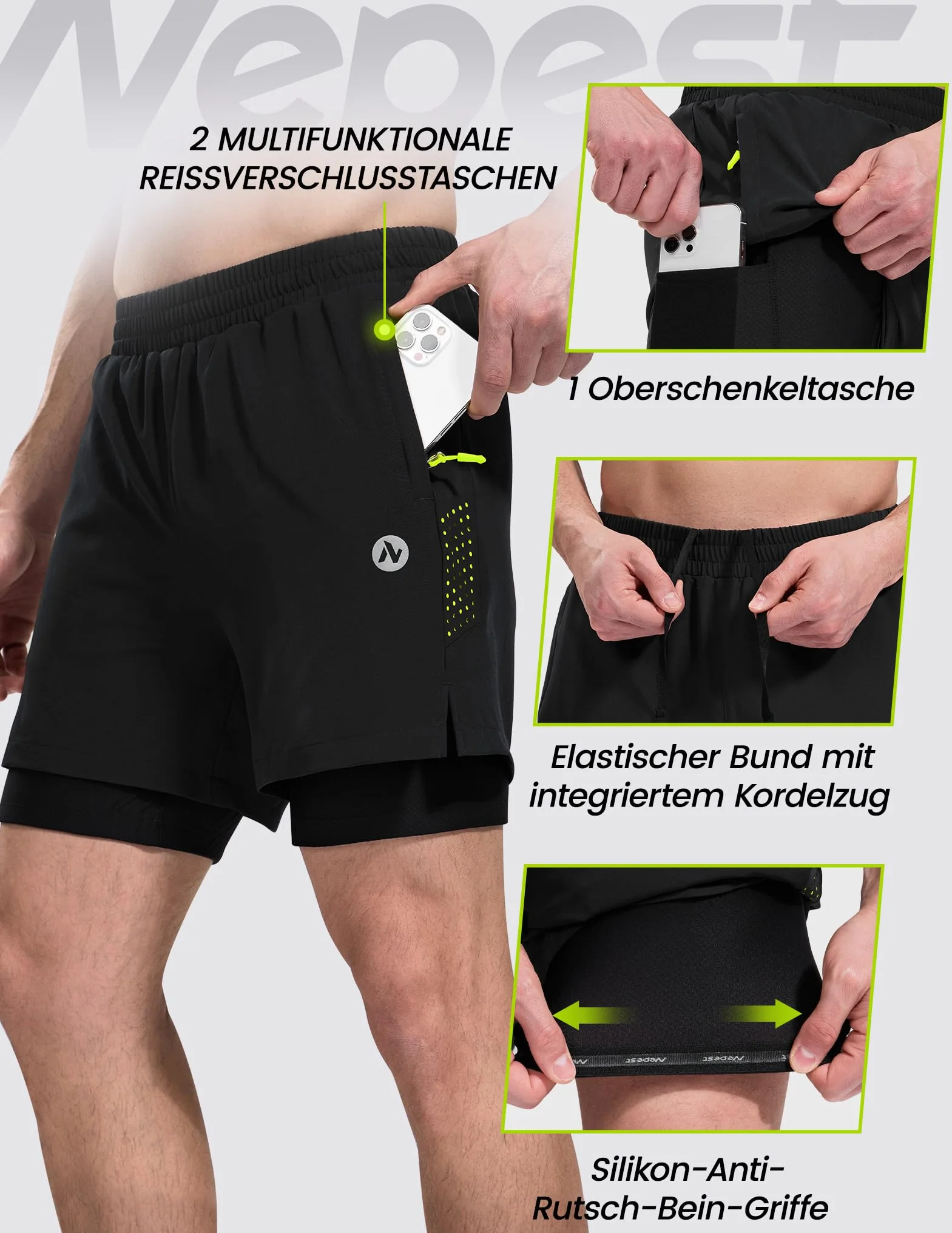 Short VTT Homme Rembourré 4D Poche Ample Respirant Séchage Rapide