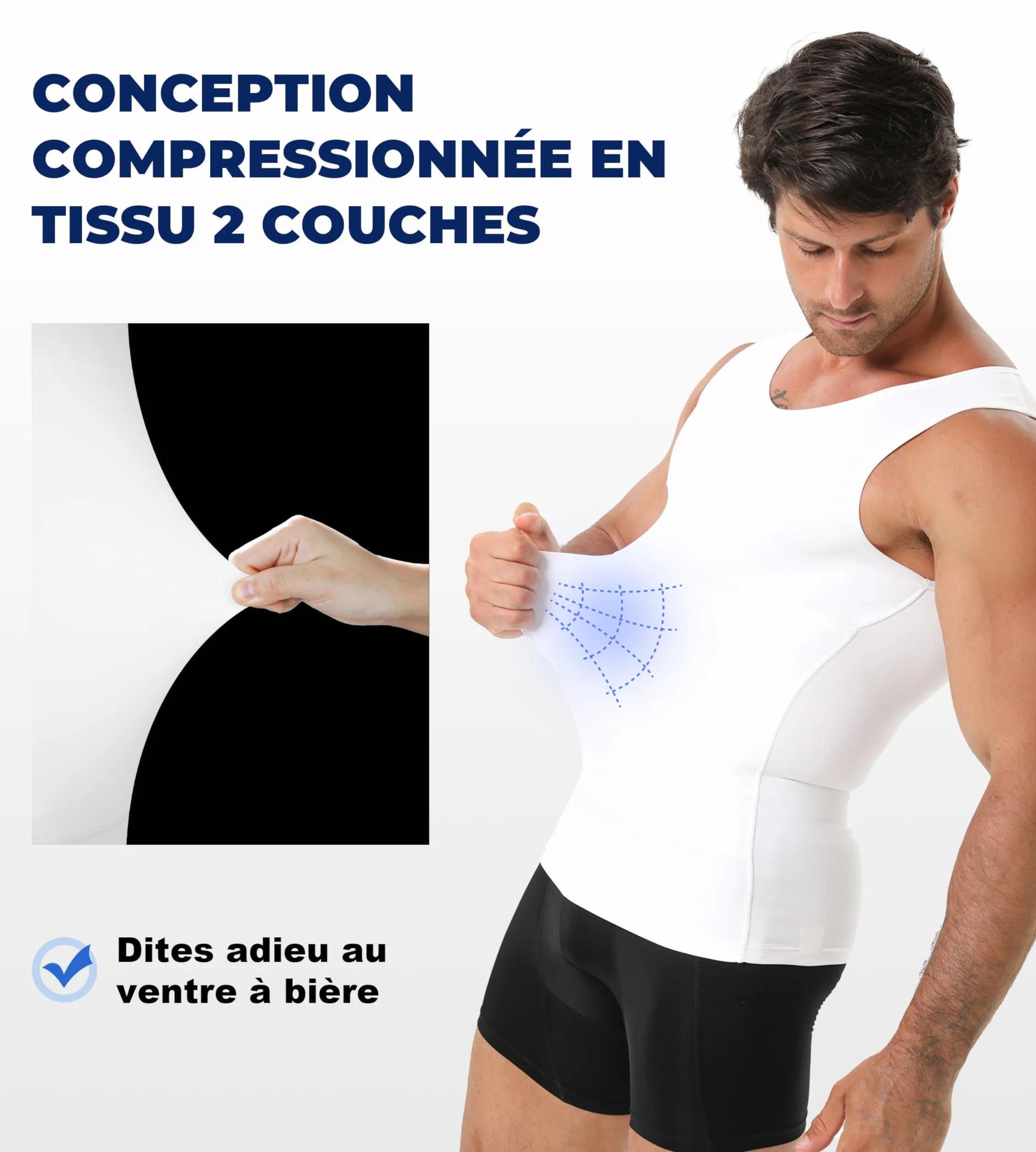 Débardeur de Compression Homme col V Gainant Gynécomastie