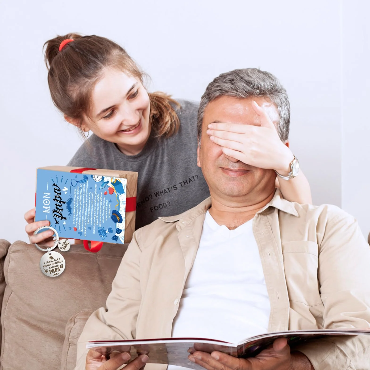 Porte-Clés Carte Je t'aime Papa avec Enveloppe Cadeau Fête des Pères