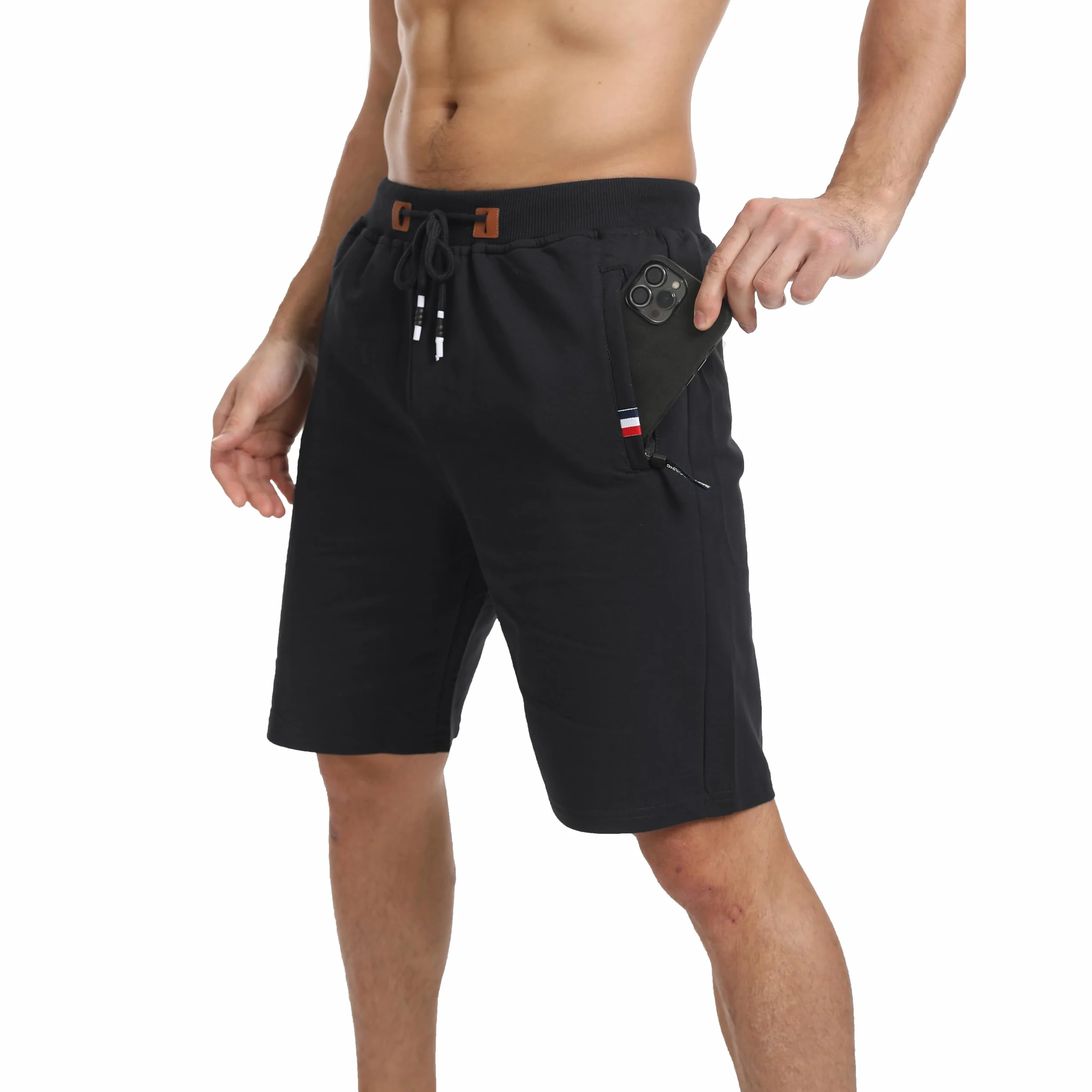 JustSun Short Sport Homme Running Coton avec Poches Zippées
