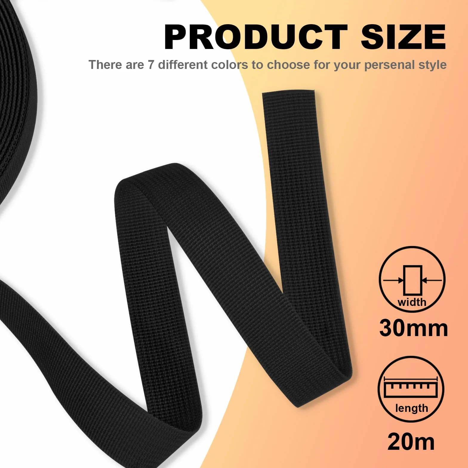 Sangle Polypropylène Noire 30 mm Résistante Imperméable Tissée au Mètre pour Sac Rucksack Bagage Harnais Bricolage Couture DIY Outdoor