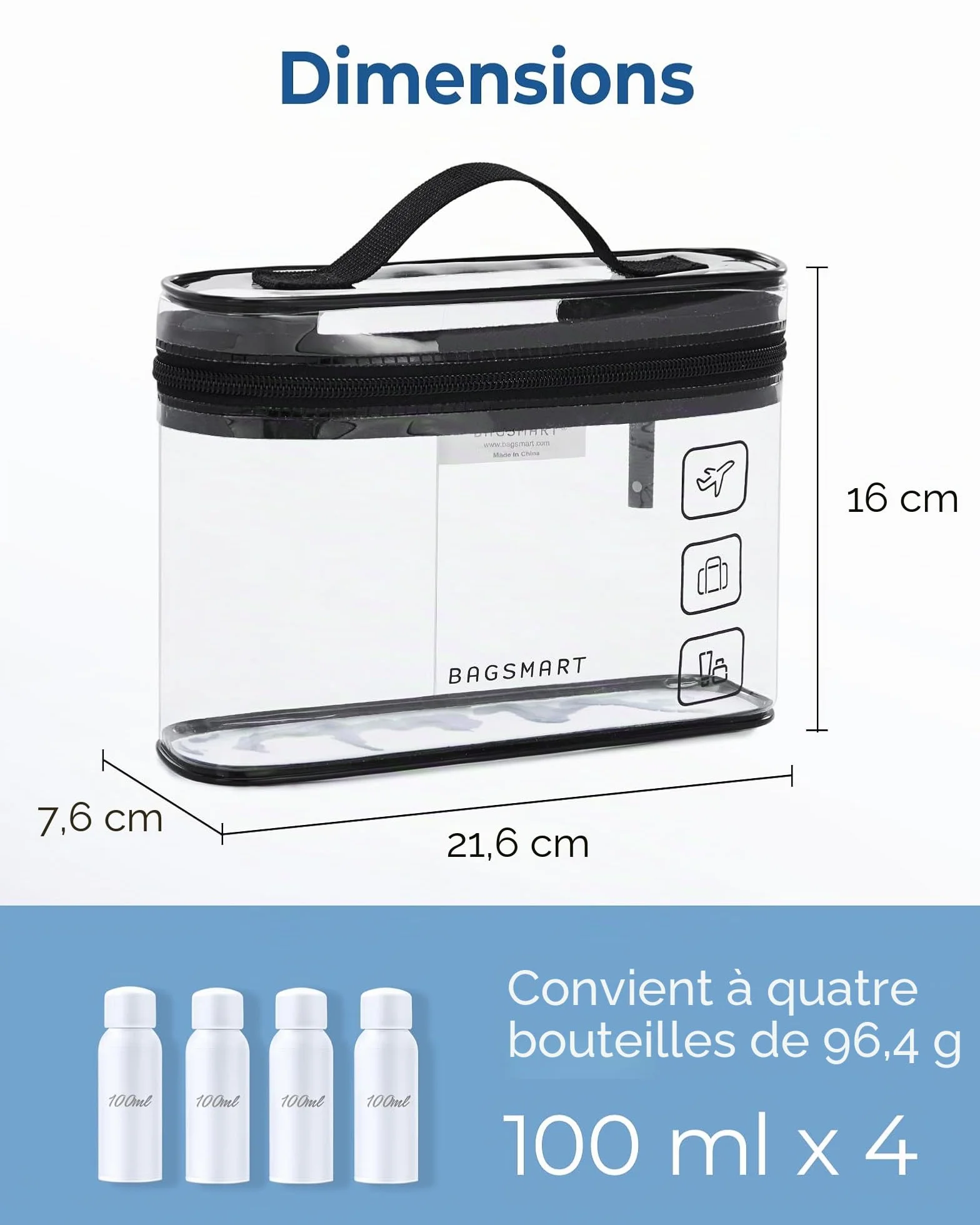 BAGSMART Lot de 2 Trousses de Toilette Transparentes Imperméable TSA Noir 1.6L
