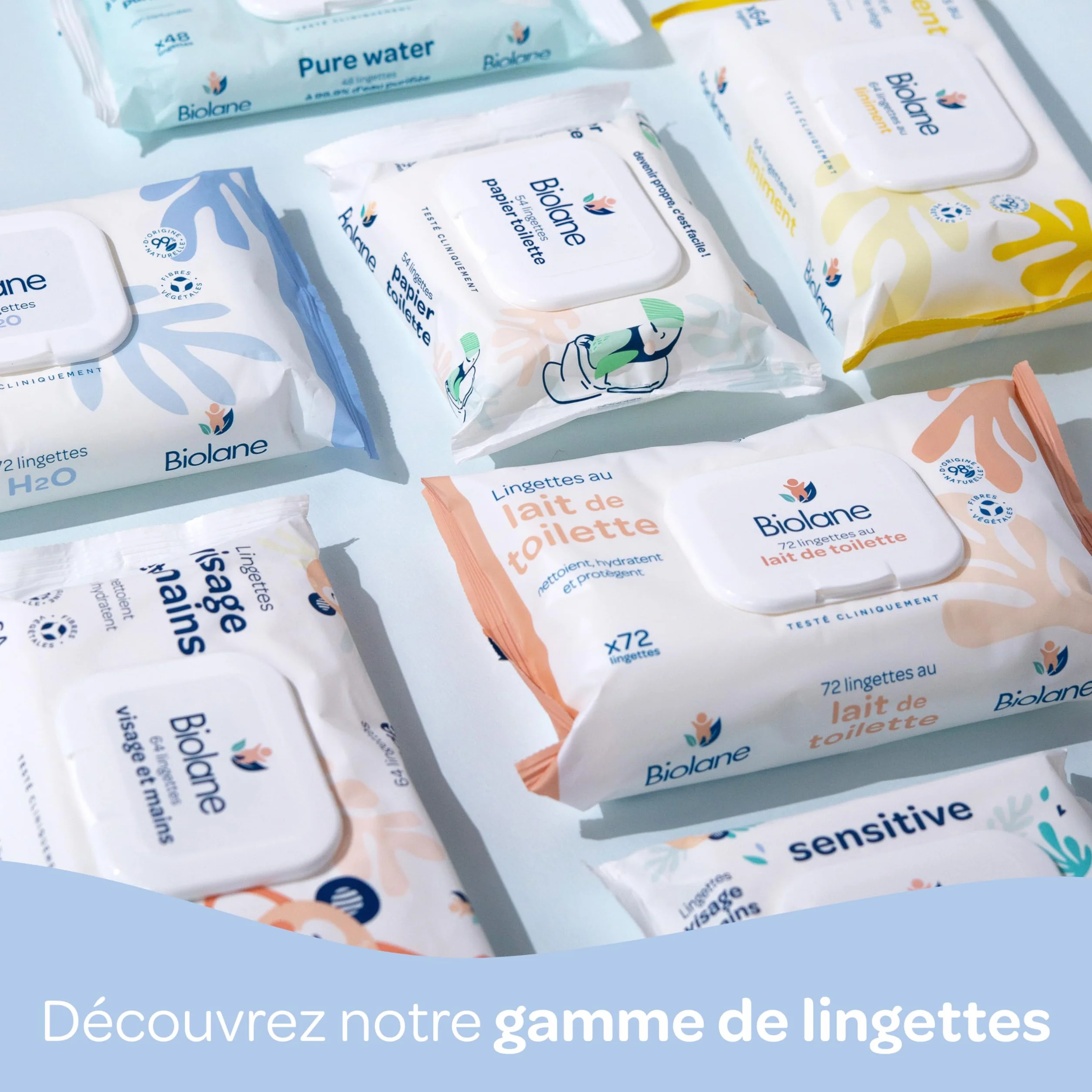 BIOLANE Lingettes bébé nettoyantes Pure Water 144 Lingettes Lot de 3x48 Eau Purifiée Peaux Sensibles