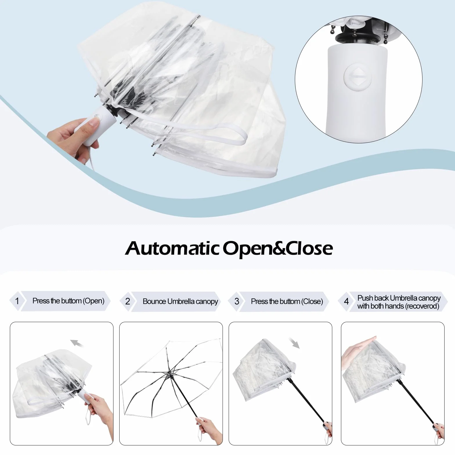 Parapluie Transparent Automatique Pliant Anti-Vent pour Mariage Femme Homme
