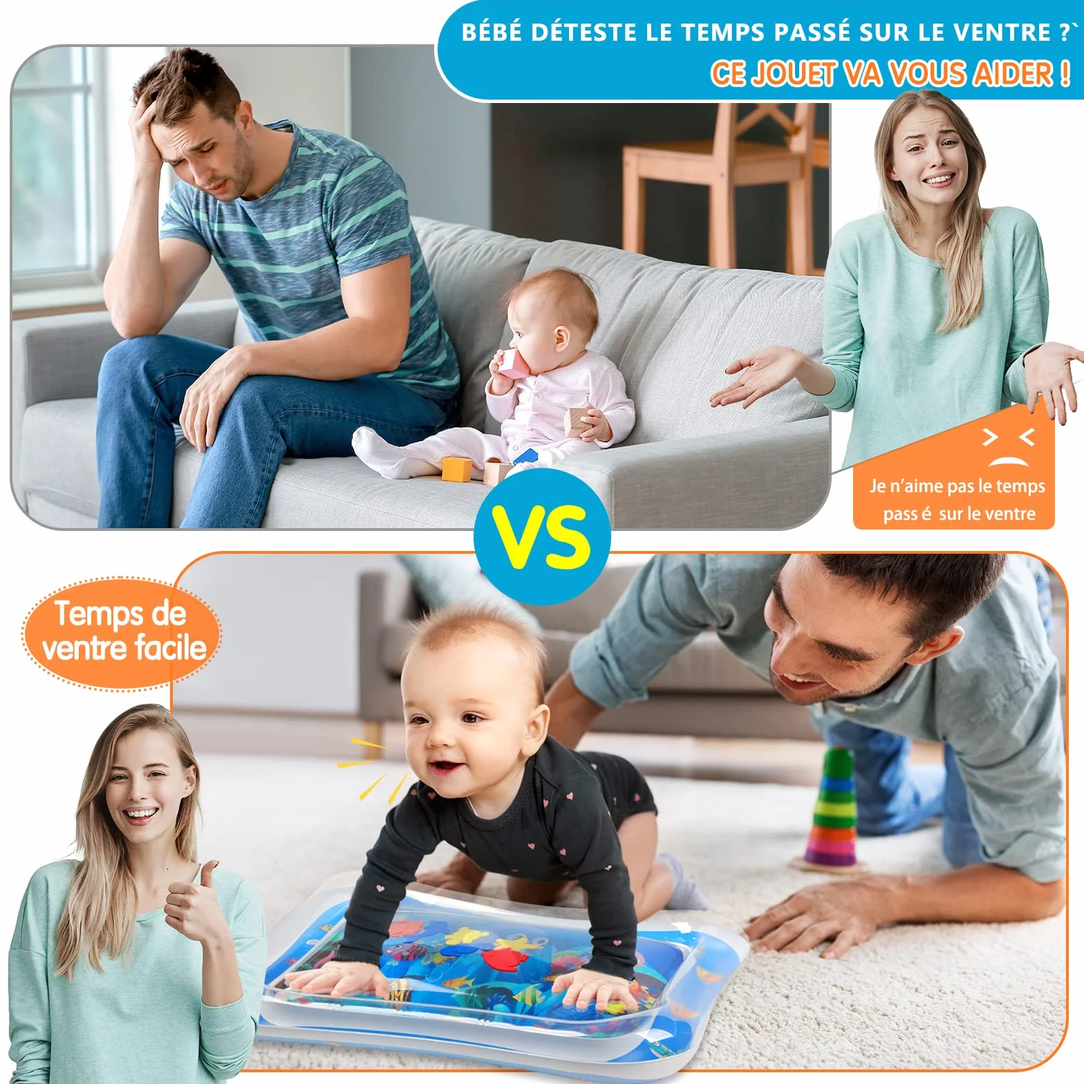 Infinno Gonflable Tummy Time Mat Tapis de jeu d'eau pour bébé 3 6 9 mois
