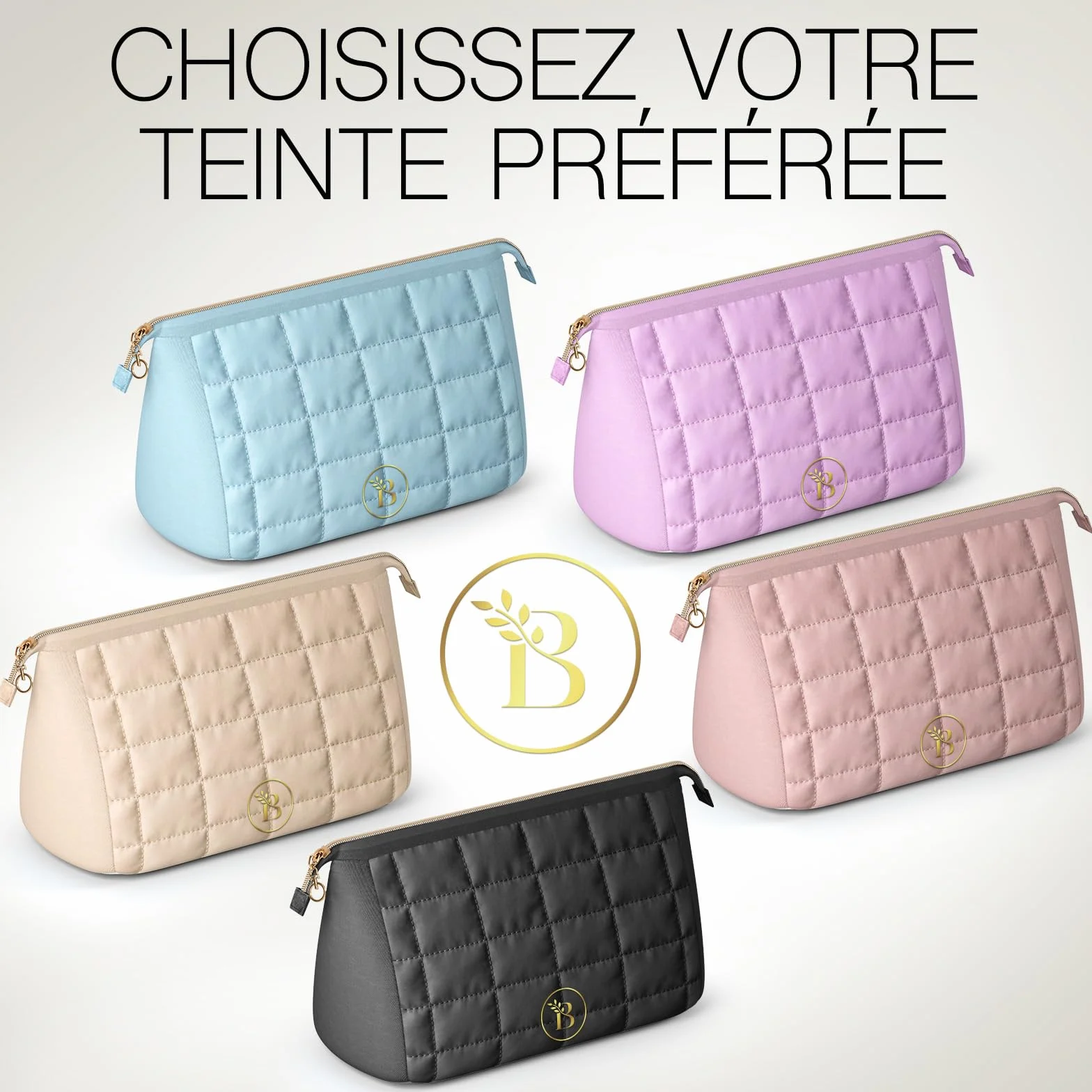 Trousse de Toilette Femme Noir Matelassée Grande Ouverture Organisateur Maquillage Voyage