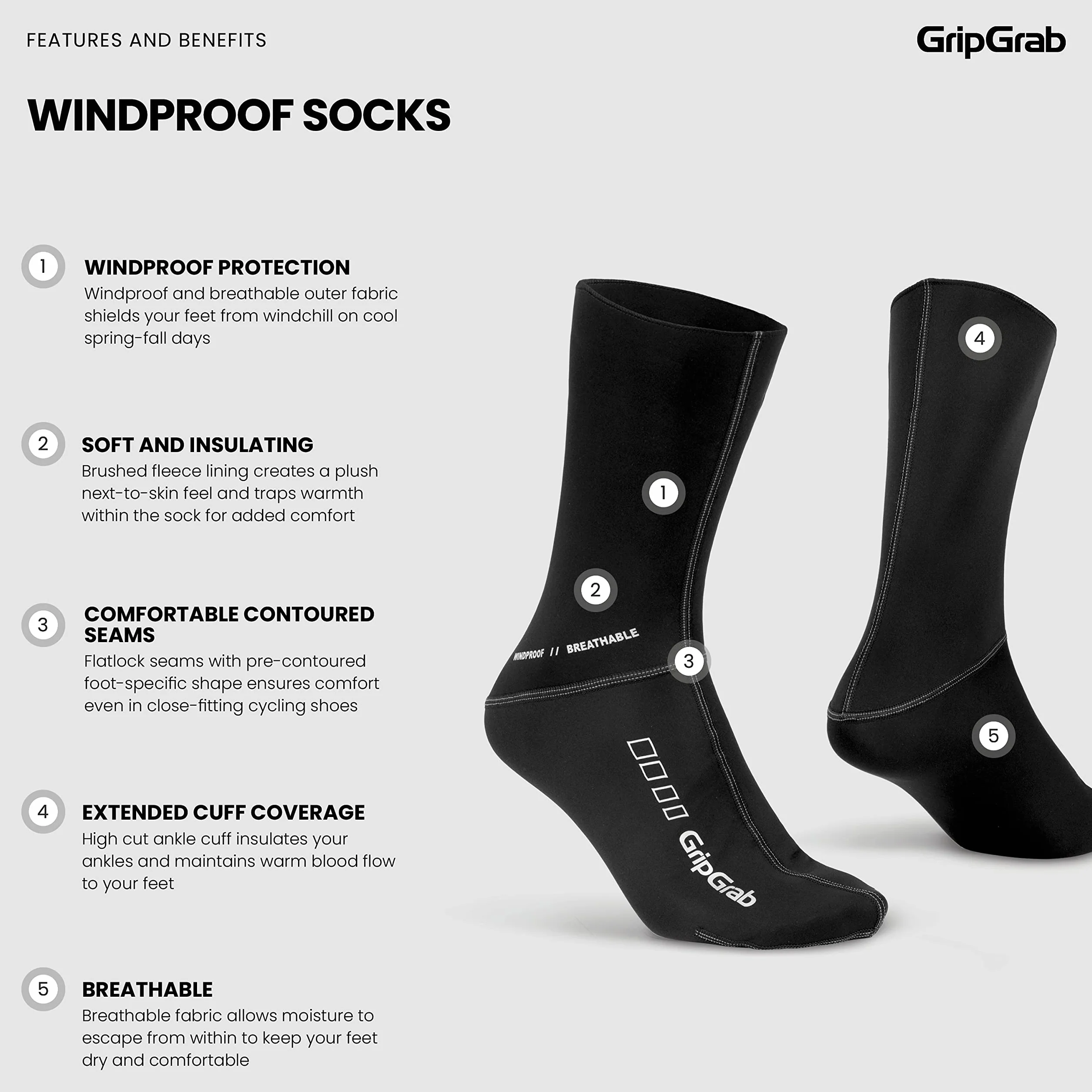 GripGrab Chaussettes Cyclisme Coupe-Vent Hautes Thermiques Préformées Vélo Course VTT Gravel