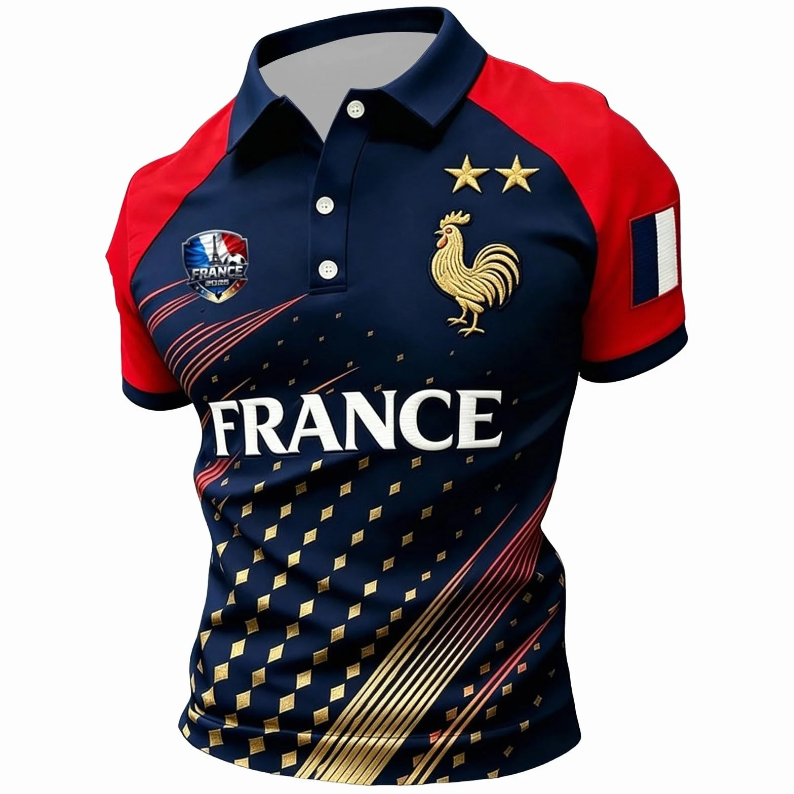 Maillot de Foot France 2026 Polos Homme Manches Courtes Imprimé Supporter Football T-Shirt