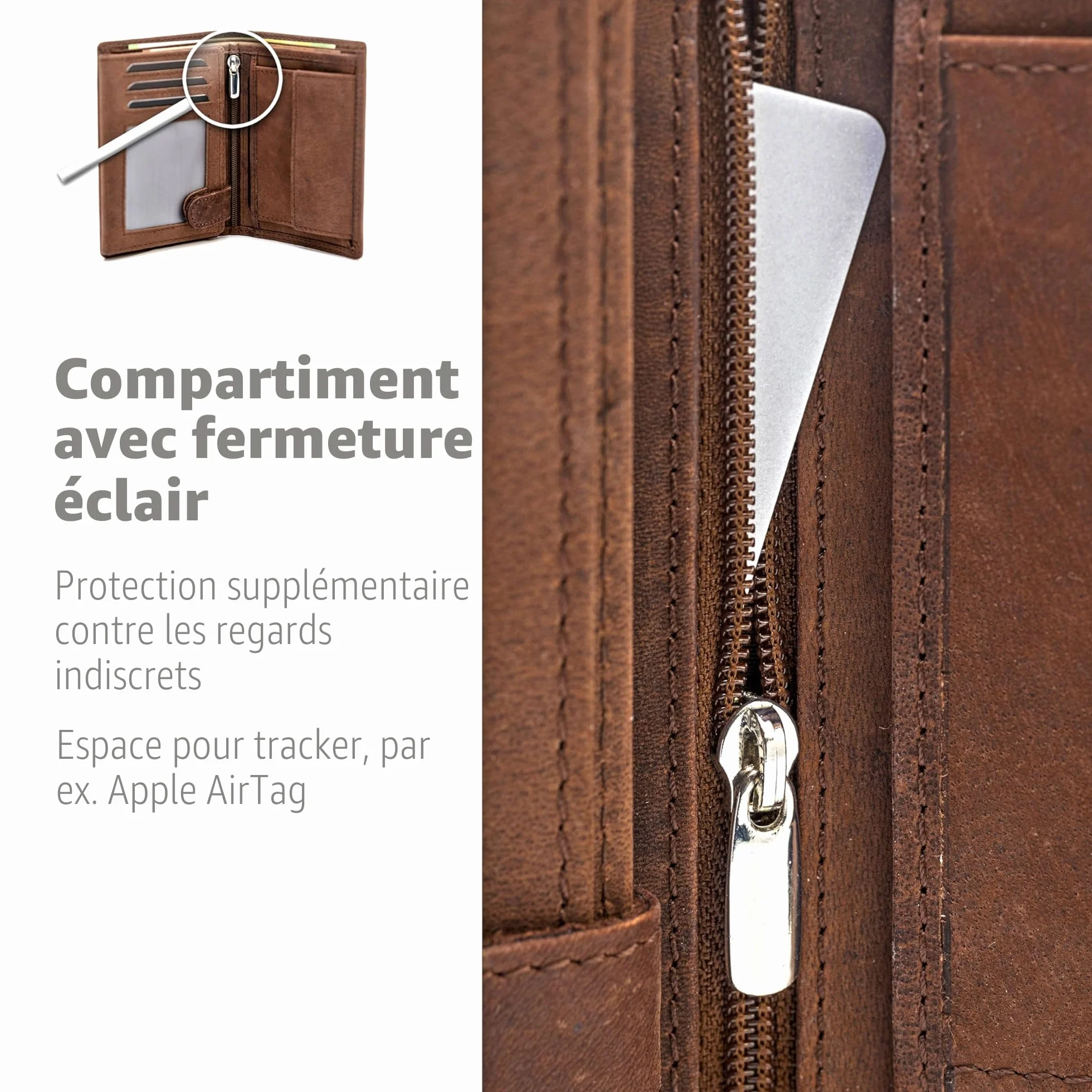Fa.Volmer Porte-Monnaie en Cuir pour Hommes avec Protection RFID - Grand Porte-Monnaie en Cuir de Buffle véritable - Format Vertical - Marron