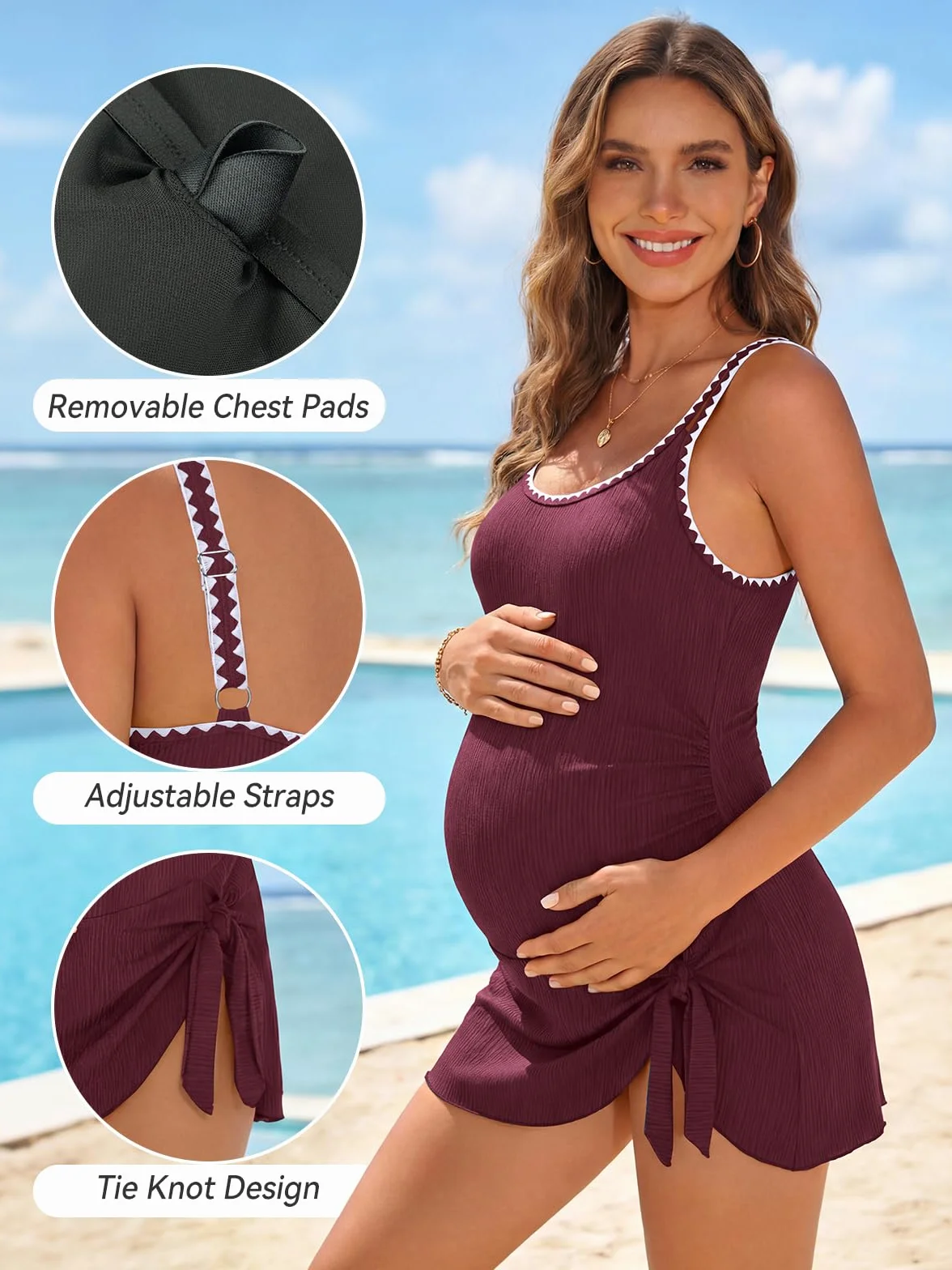 Maillot de bain une pièce côtelé de maternité SHEKINI avec nœud intégré
