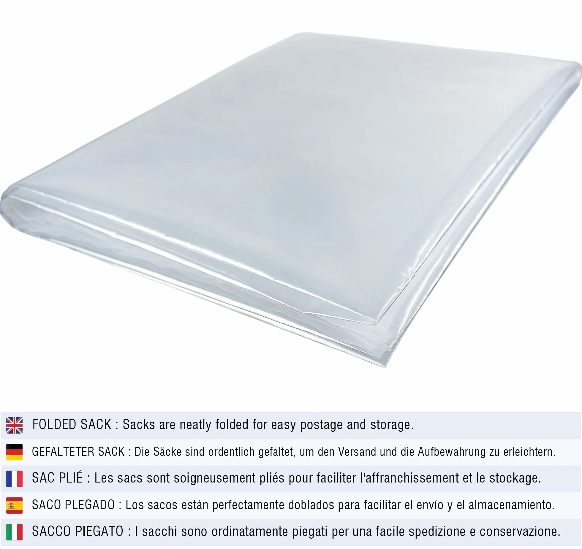 Grand Sac de Rangement en Plastique Transparent 83 cm x 111 cm 114 μm Imperméable Lot de 5