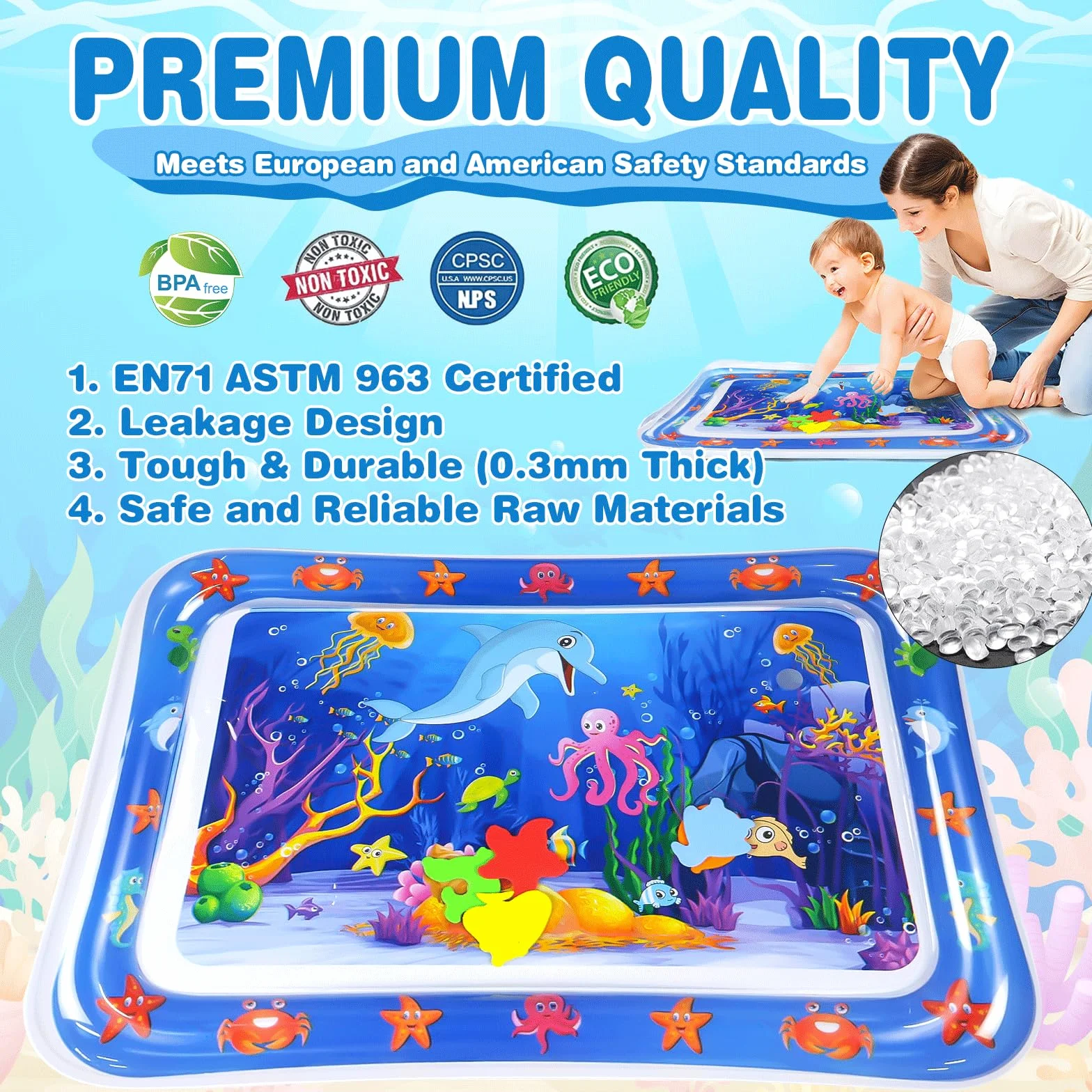 Tapis d'eau Bébé 65 x 50 cm Gonflable Sensoriel Jouet Développement