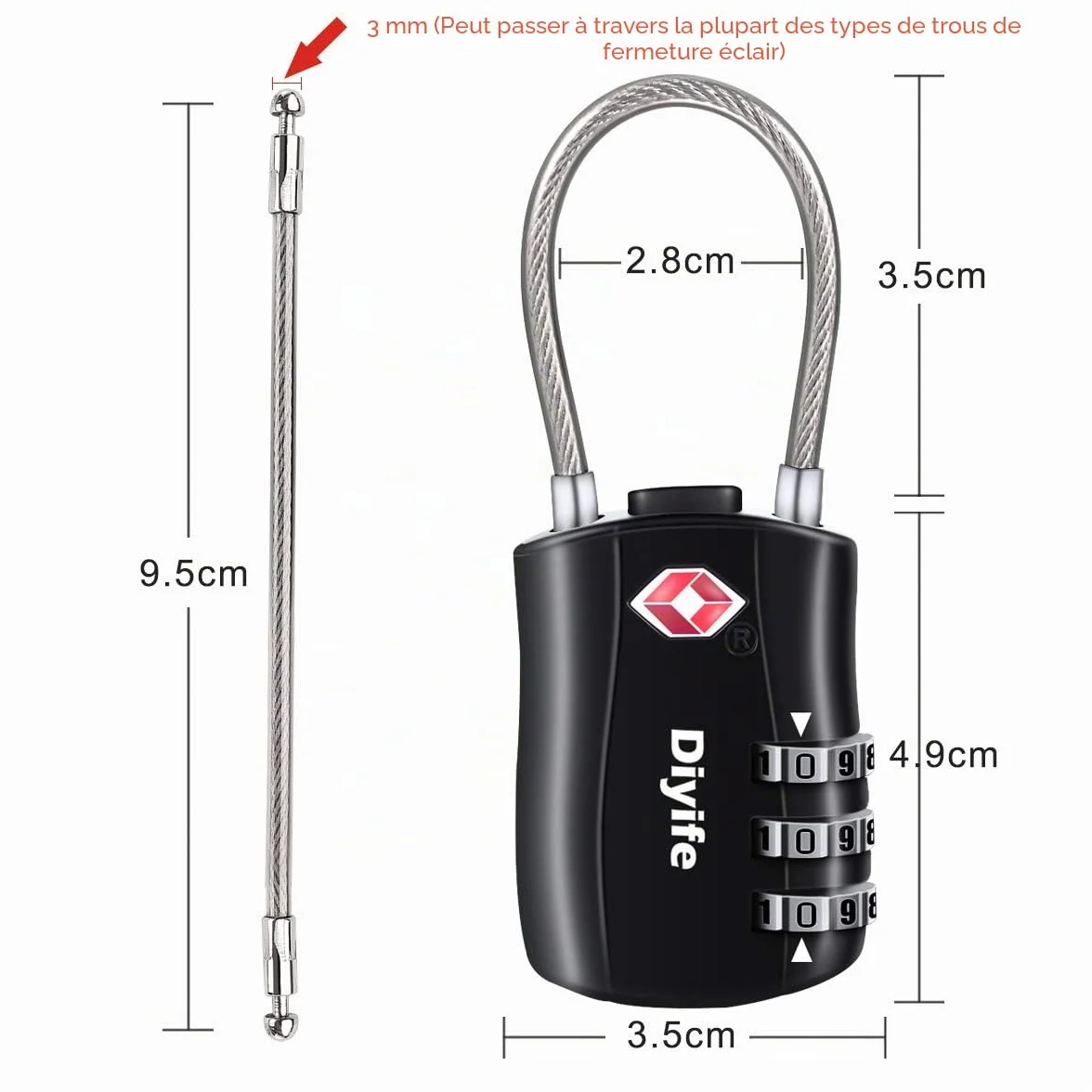 Cadenas pour Bagages TSA Lot de 2, Cadenas de Voyage à 3 Chiffres, Noir