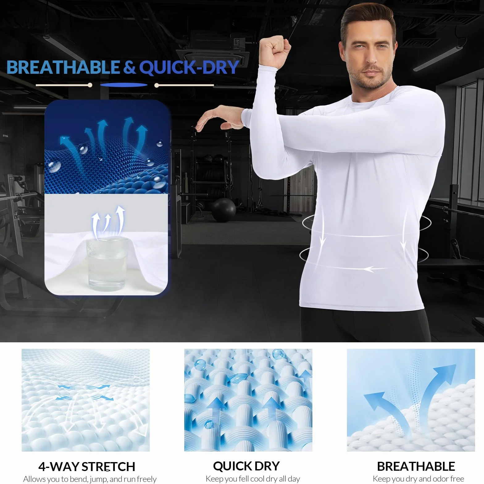 MEETWEE Hauts de Compression Anti-UV Homme Running Manches Longues UPF 50+