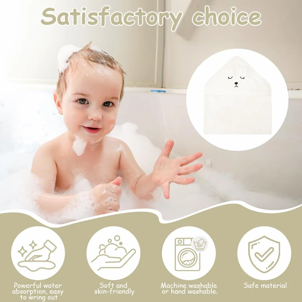 Serviette de Bain Capuche Bébé 80x80 cm Cape de Bain Doux Absorbant Ours Blanc