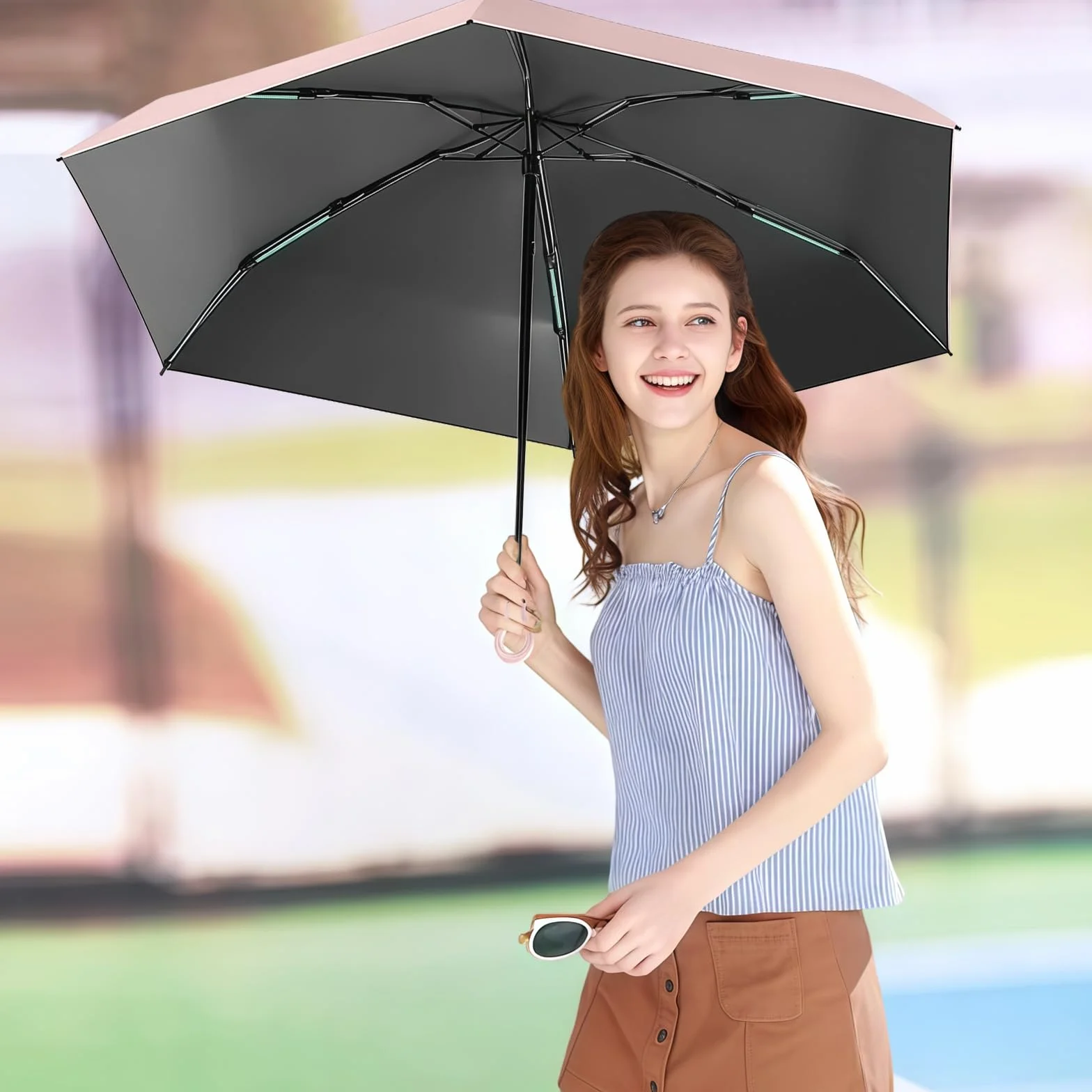 HCQC Parapluie Pliable Mini Anti-UV Compact Léger Voyage Homme Femme Protection Soleil Pluie Kapsel-Etui