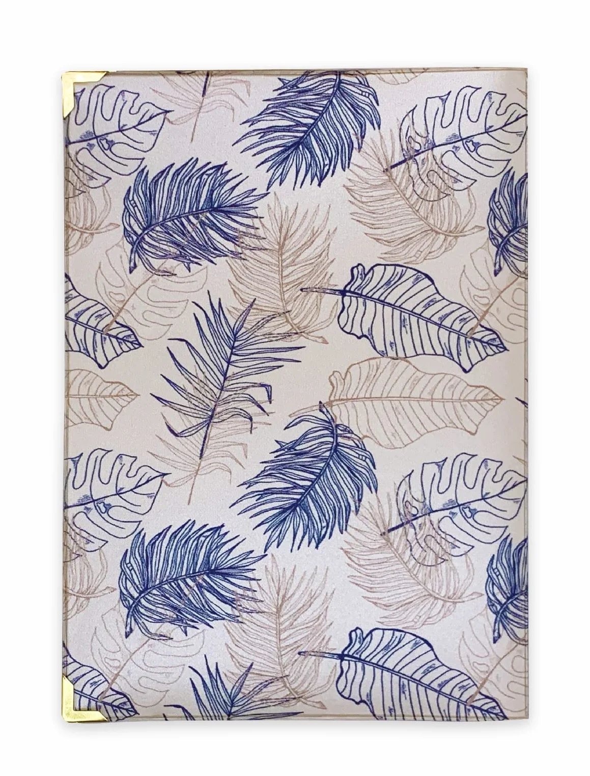 Protège Carnet de Santé en Gomme Expansée Nacrée - Étui Bébé Enfant Adulte Format Maternité Standard - Feuilles Bleues et Or