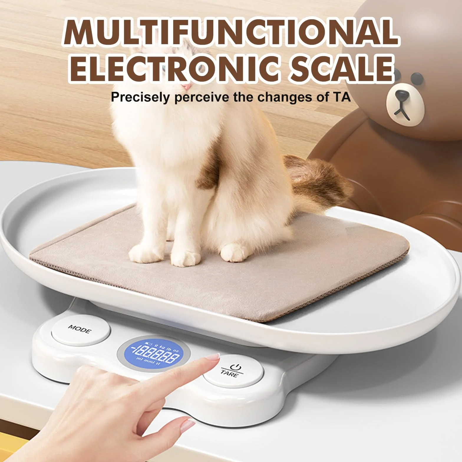 Balance numérique pour petits animaux 15 kg ± 1 g écran LCD plateau amovible 7 modes pesée