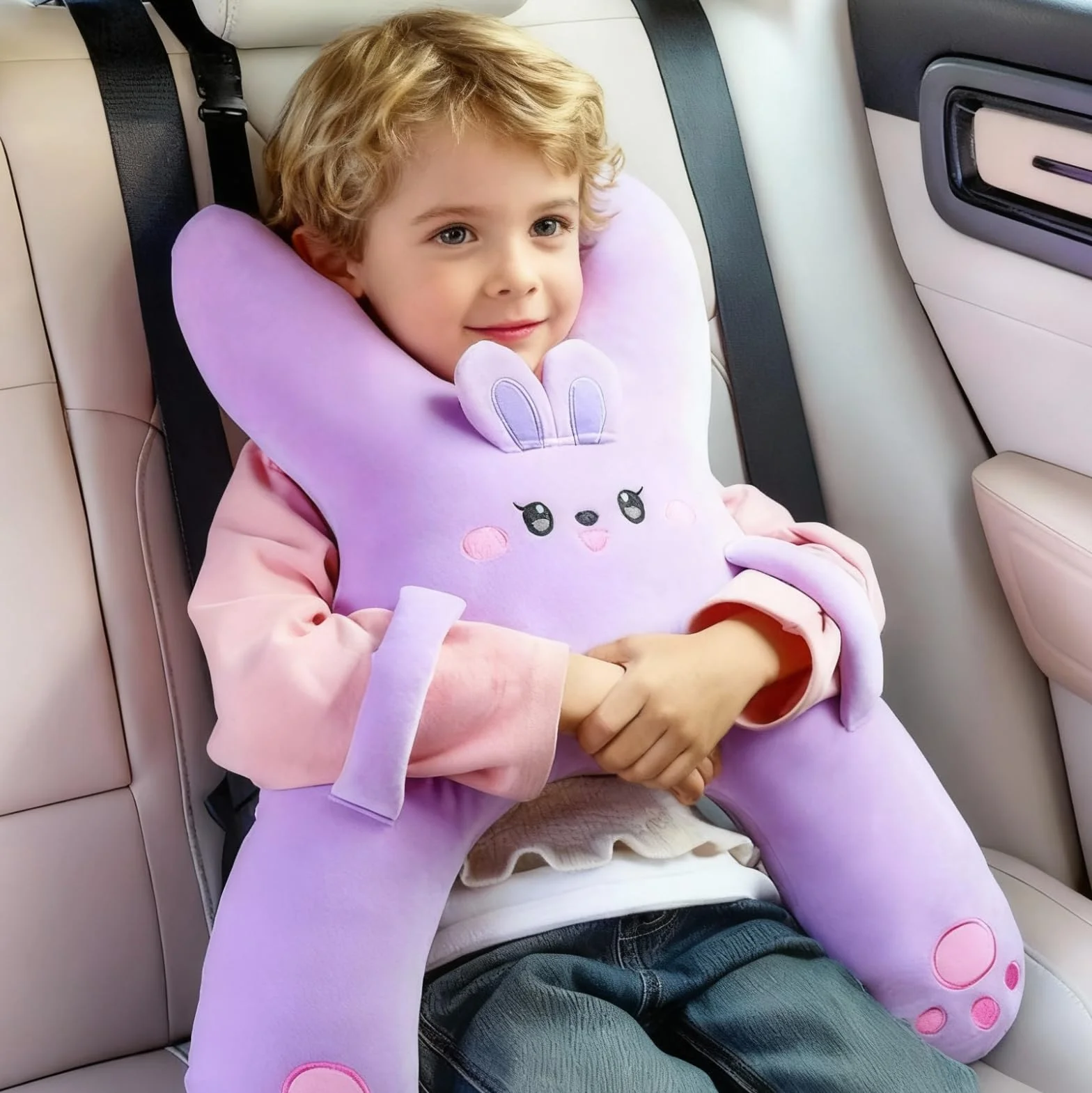 Coussin de Voyage Enfant en Forme de H pour Voiture Avion Train (Violet)