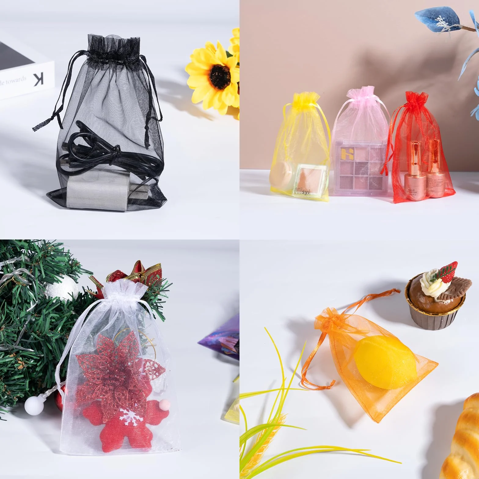 Lot de 100 sachets en organza multicolores 10 x 15 cm - Pochette cadeau bijoux mariage