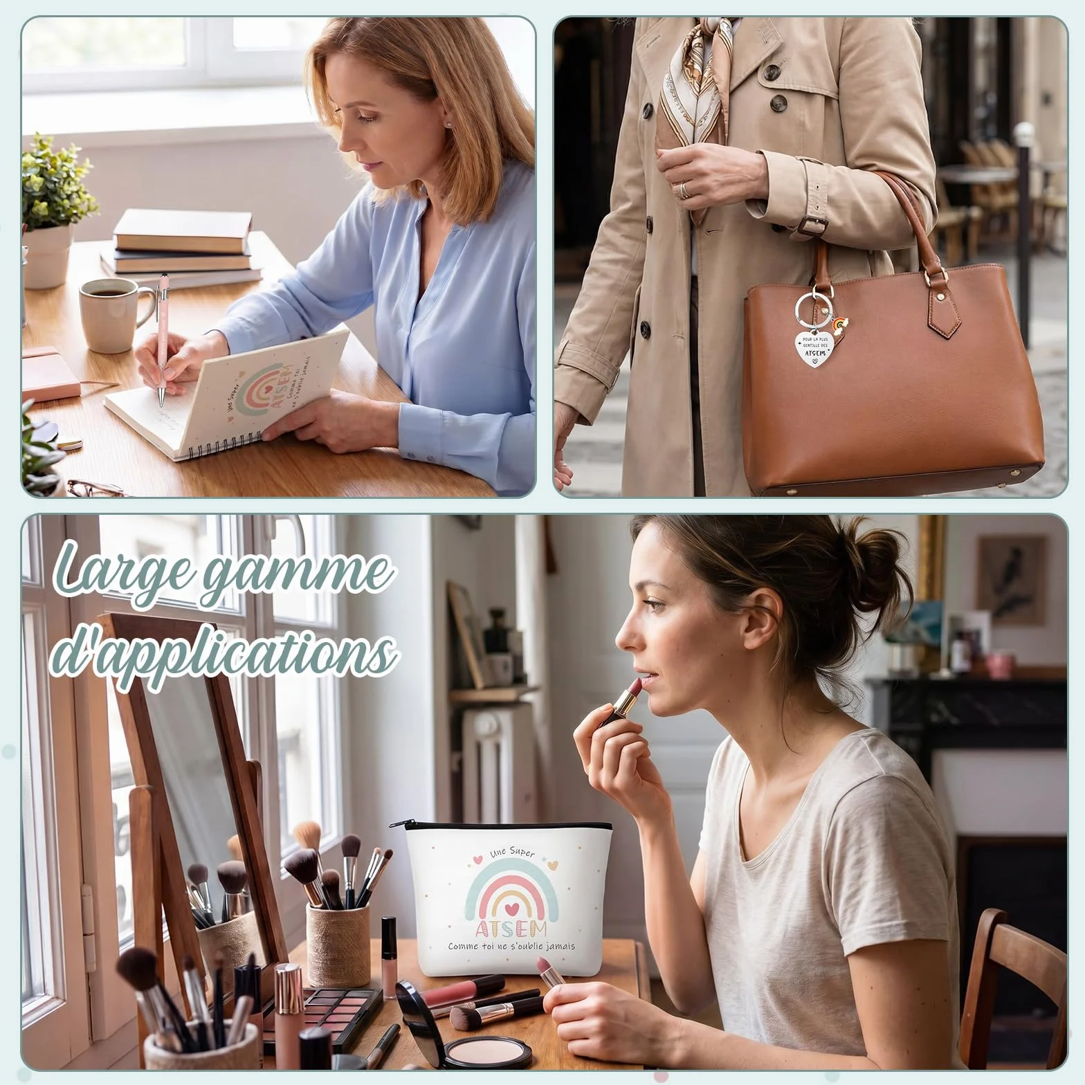 BBTO Ensemble de 4 Pièces Merci Cadeau Atsem Maîtresse d'École avec Trousse, Carnet, Stylo, Porte Clés